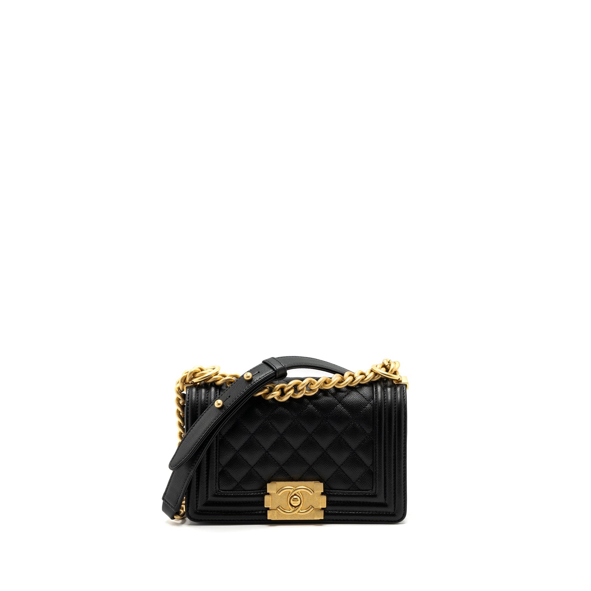 Chanel BOY Caviar GHW Microchip Black Small Leather Handbag