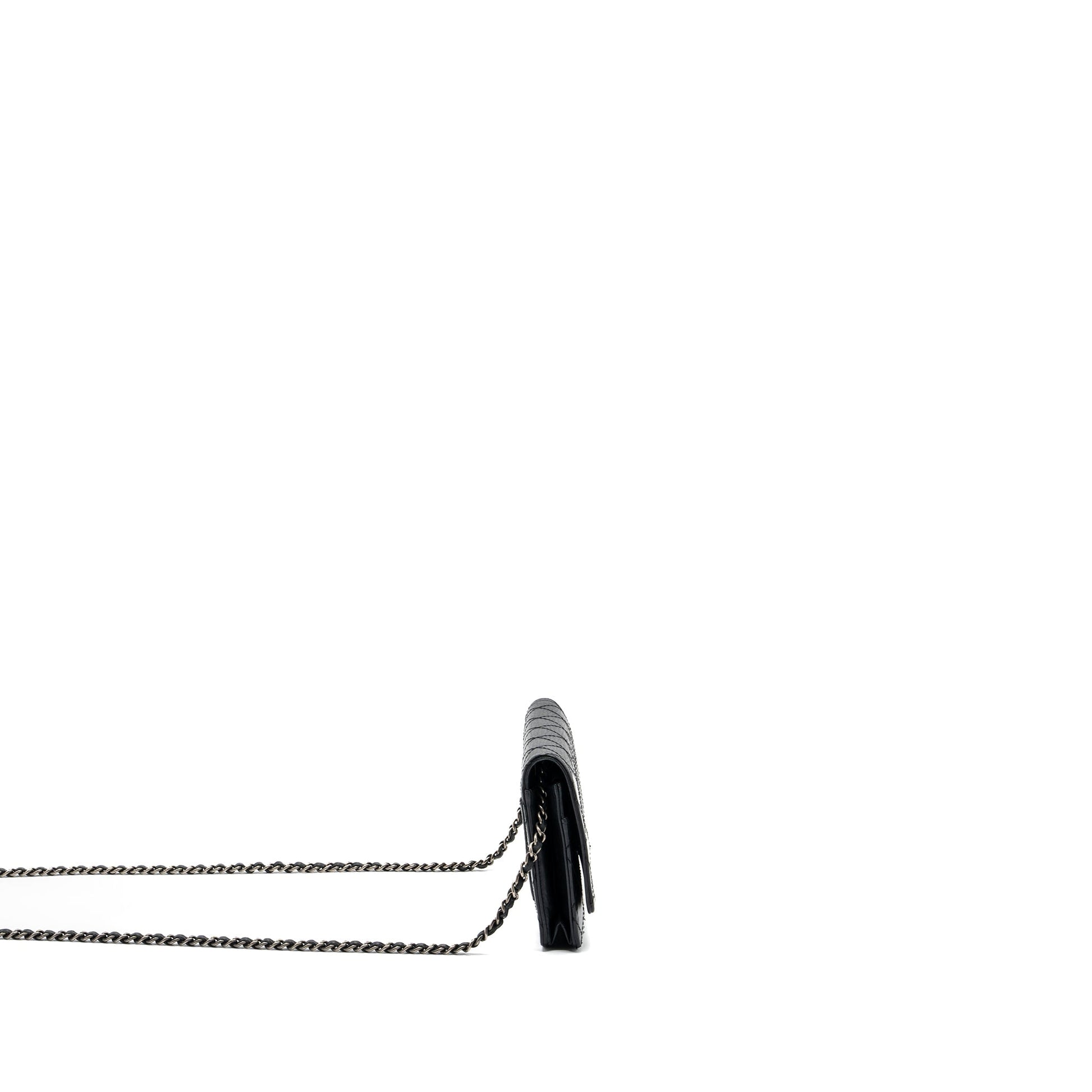 Chanel 2.55 On Aged Calfskin Ruthenium SHW Black Wallet Case