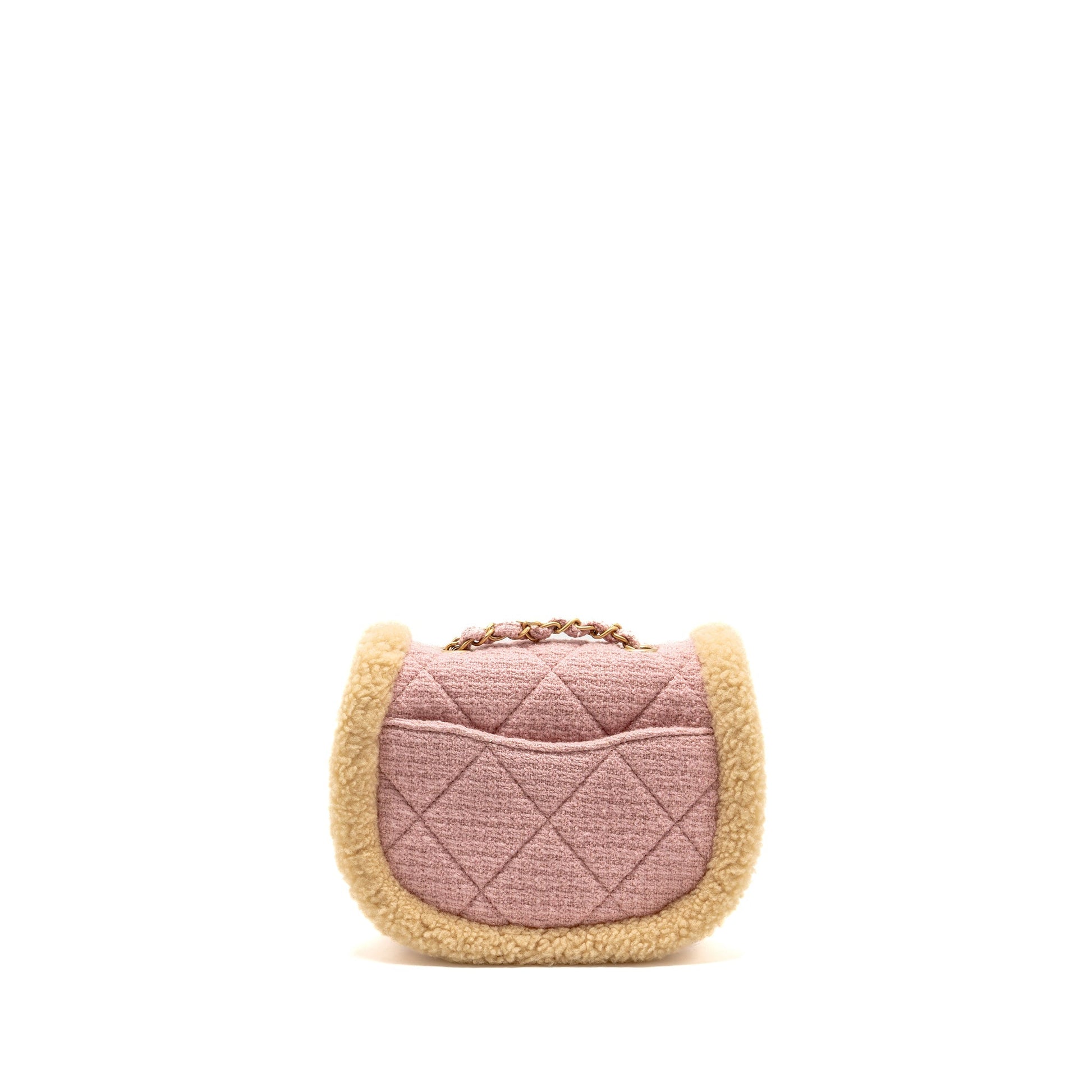 Chanel 22K Cozy Coco Round Flap Tweed Pink Shoulder Bag