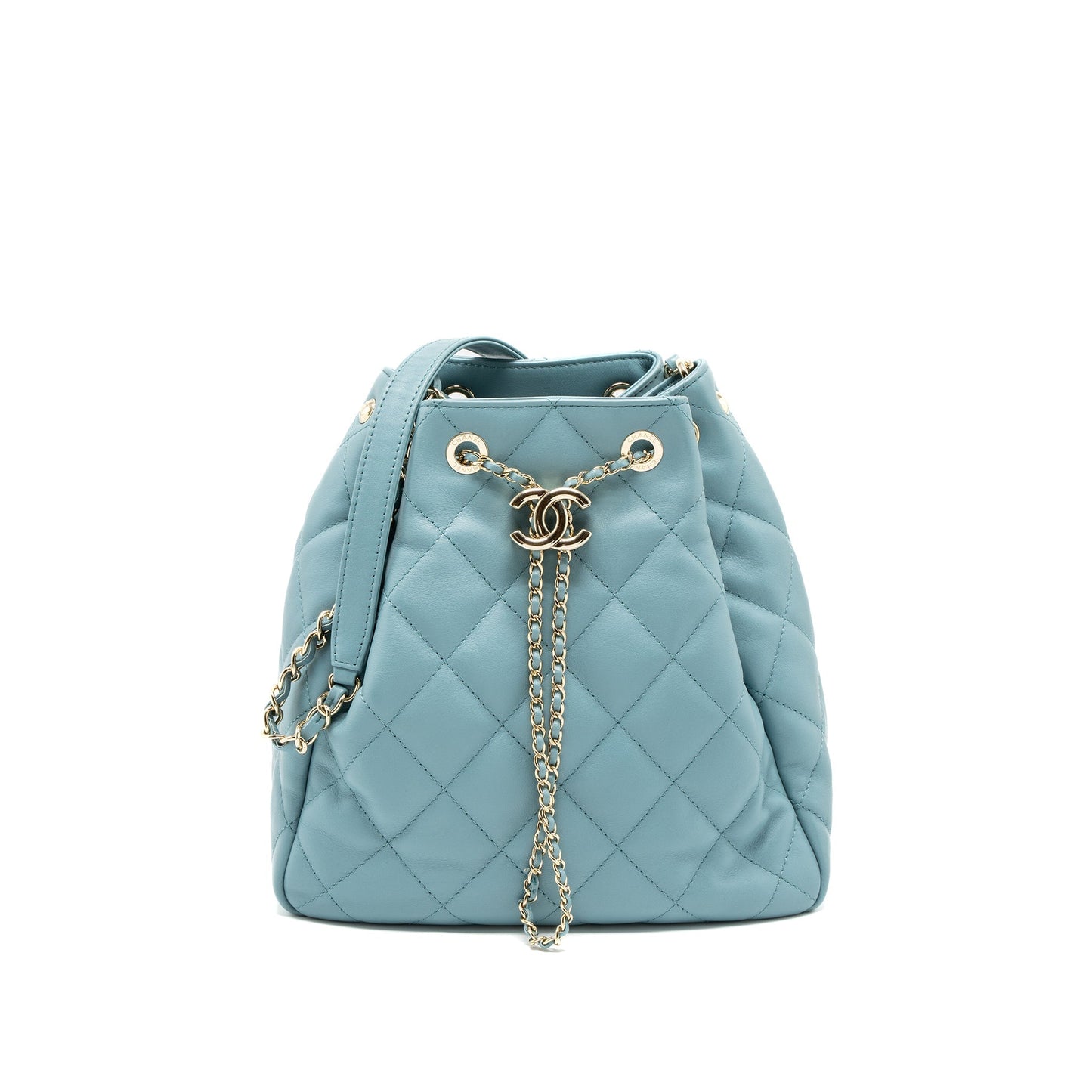 Chanel Bucket Calfskin Light LGHW Blue Bucket Bag