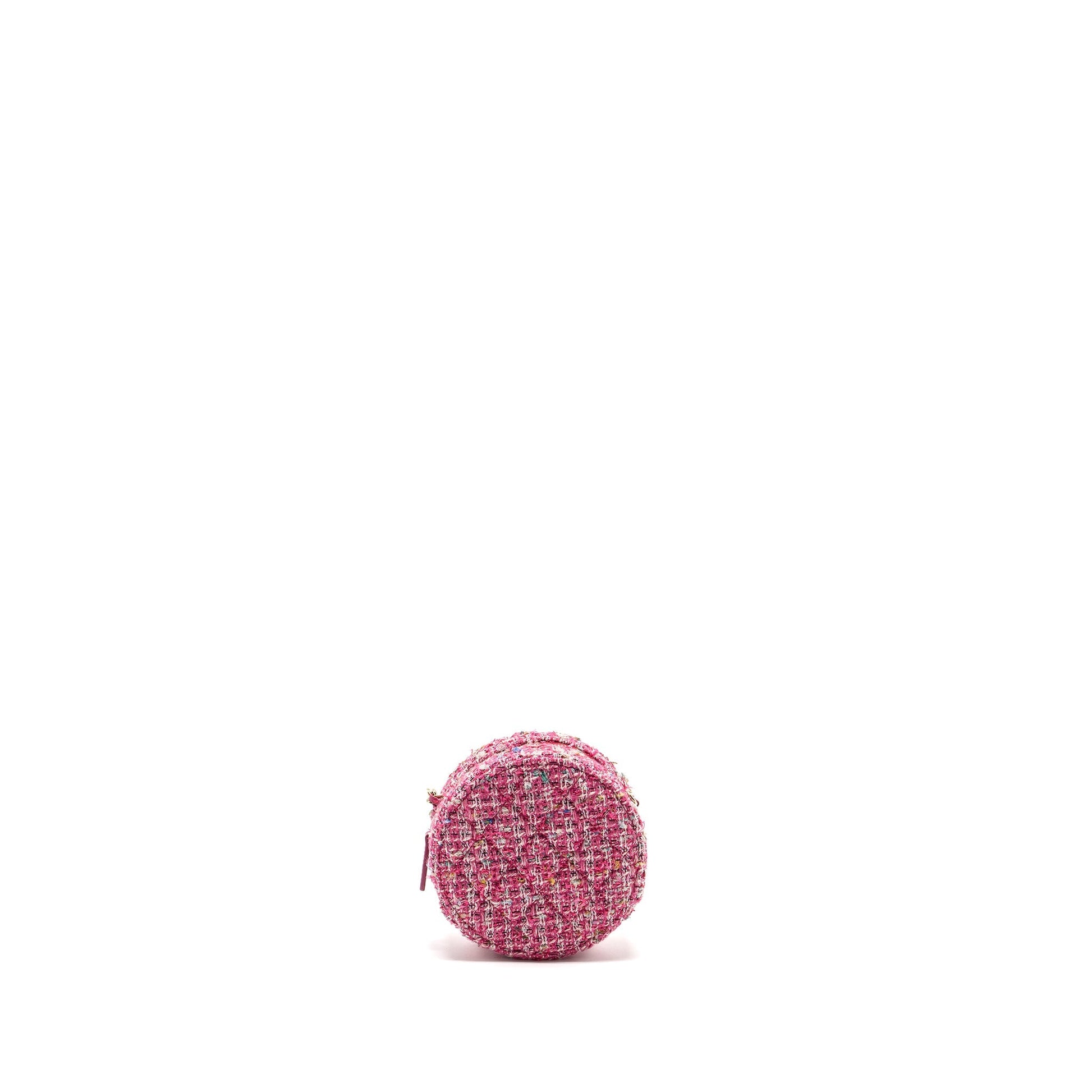 Chanel Round Tweed LGHW Multicolour Pink Clutch Bag