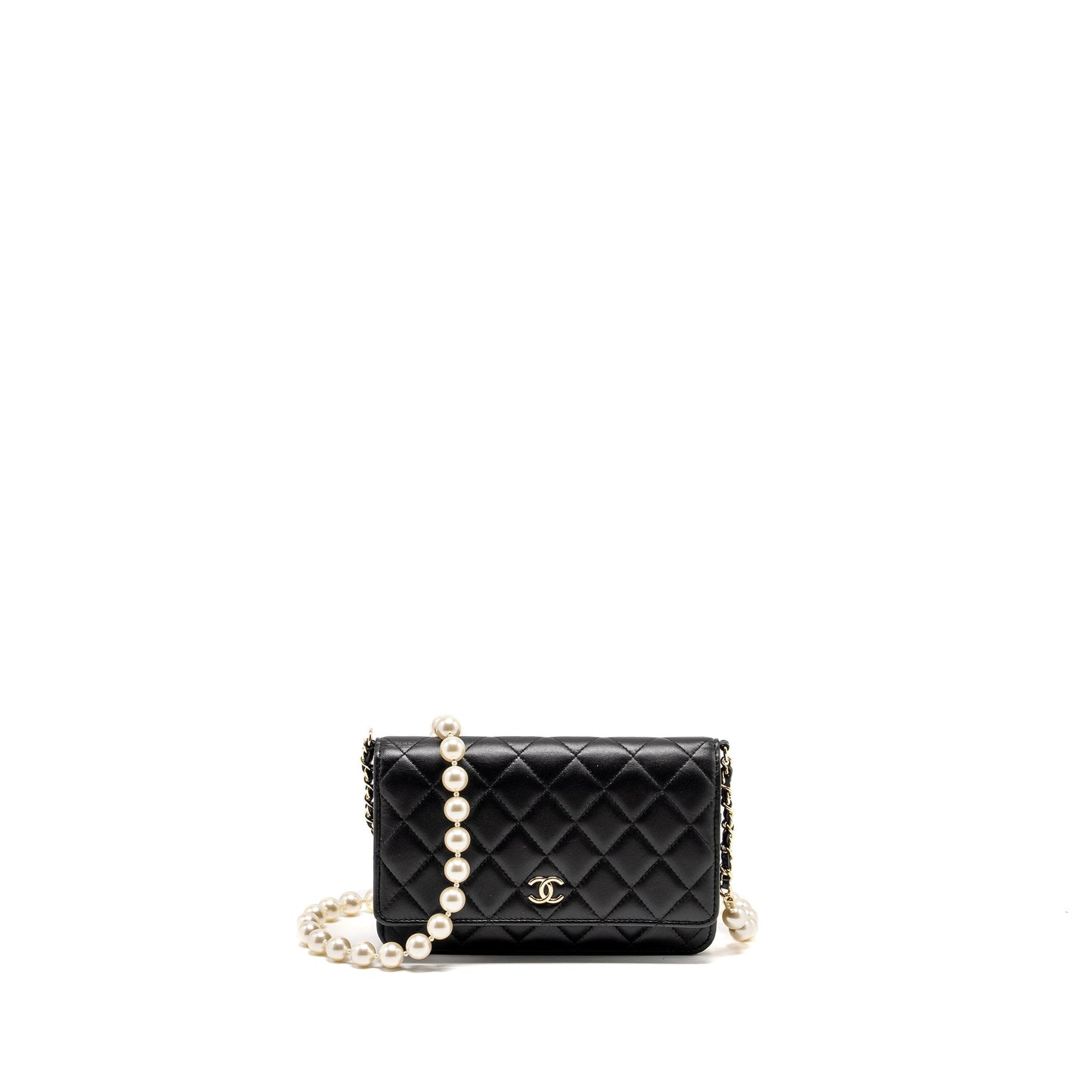 Chanel Pearl On Lambskin LGHW microchip Black Wallet Case