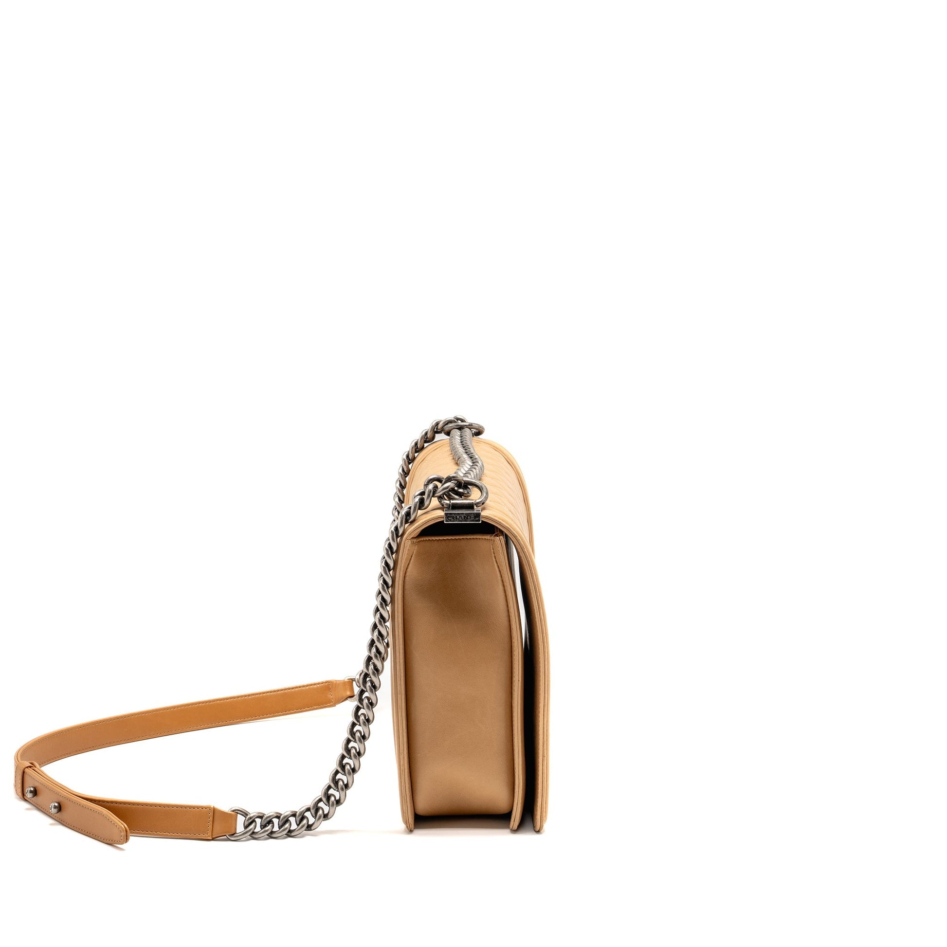 Chanel Boy Lambskin Ruthenium Hardware Beige Handbag