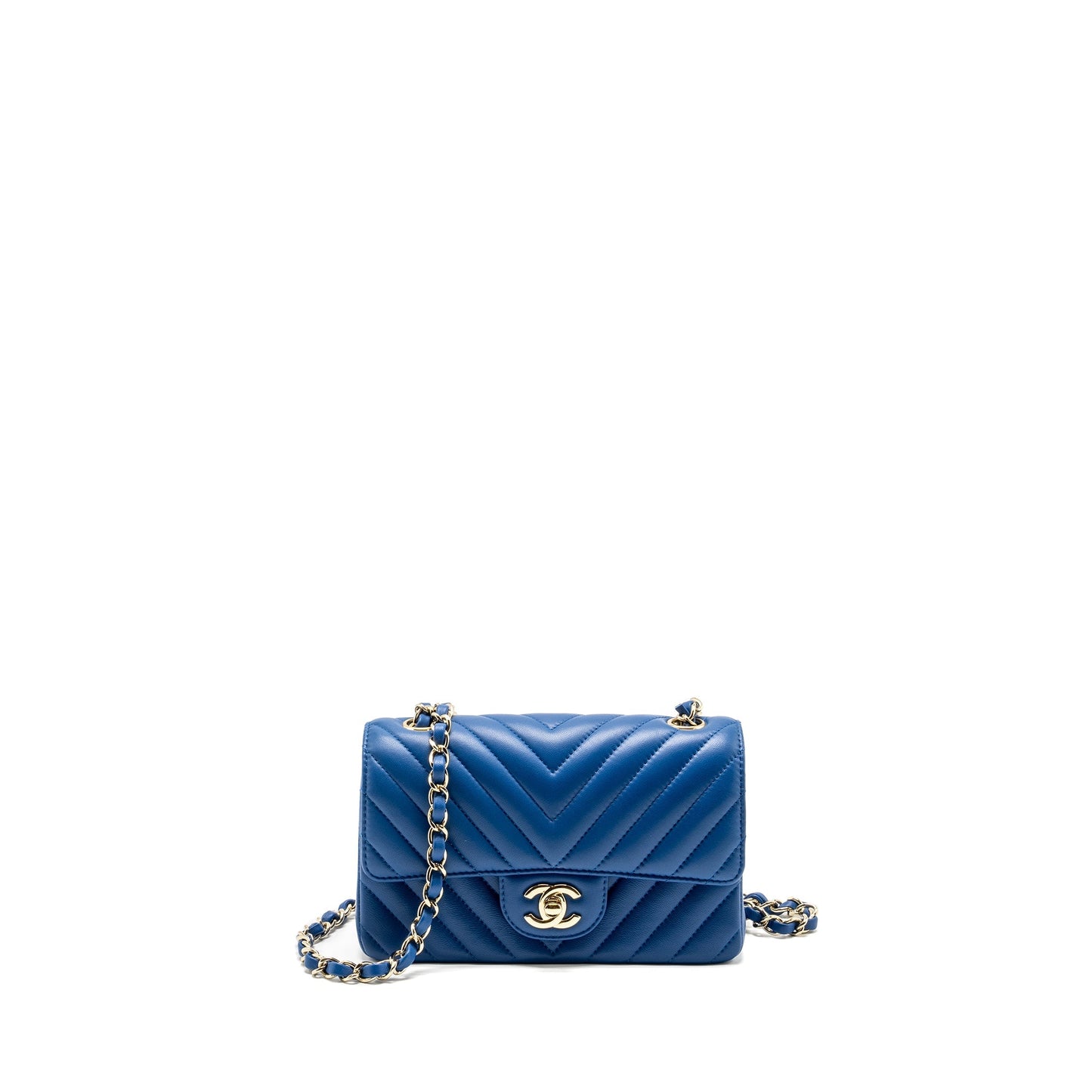 Chanel Rectangular Flap Chevron Lambskin LGHW Blue Shoulder Bag Lghw 2
