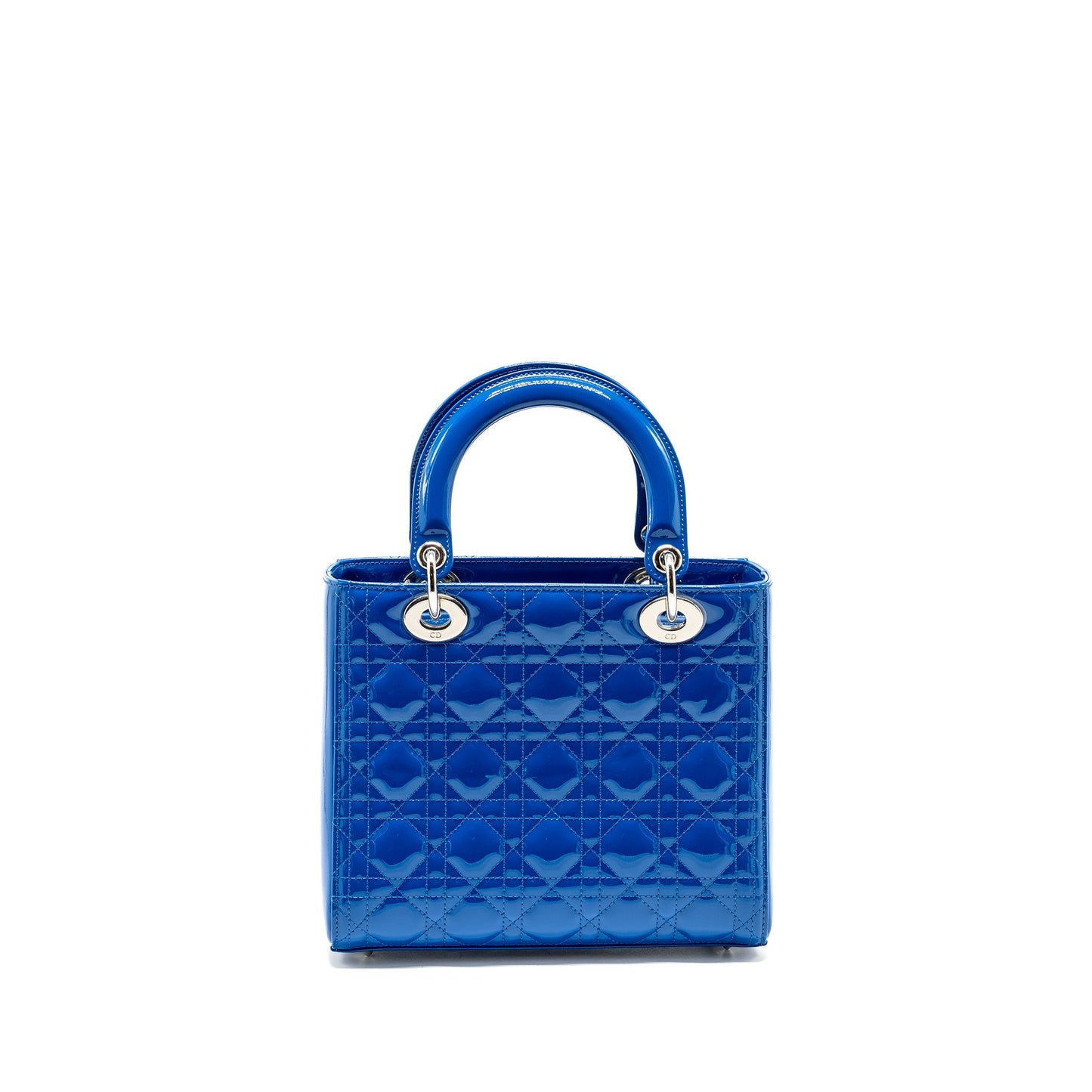 Dior Lady Patent Handbag Blue Medium Travel Bag
