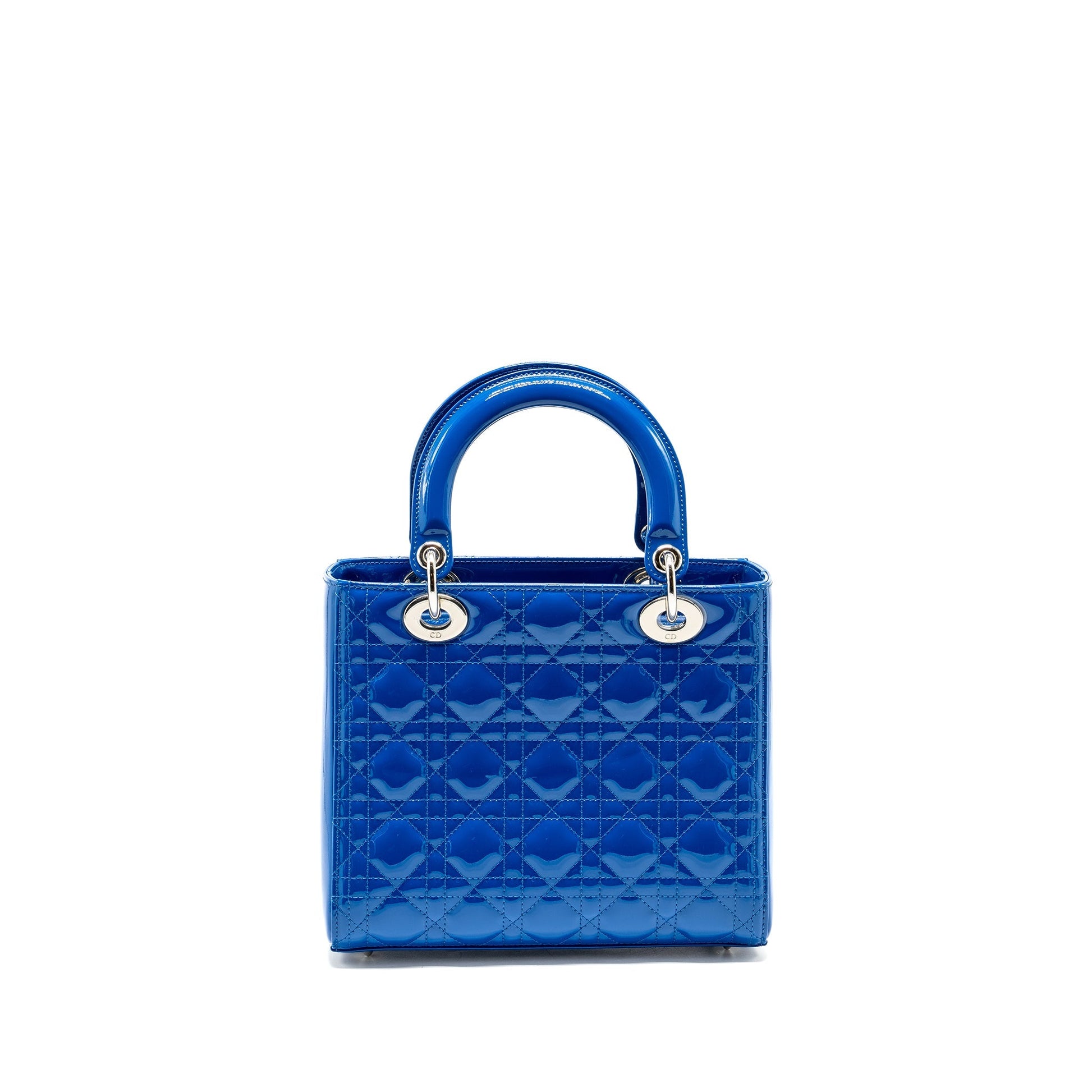 Dior Lady Patent Handbag Blue Medium Travel Bag