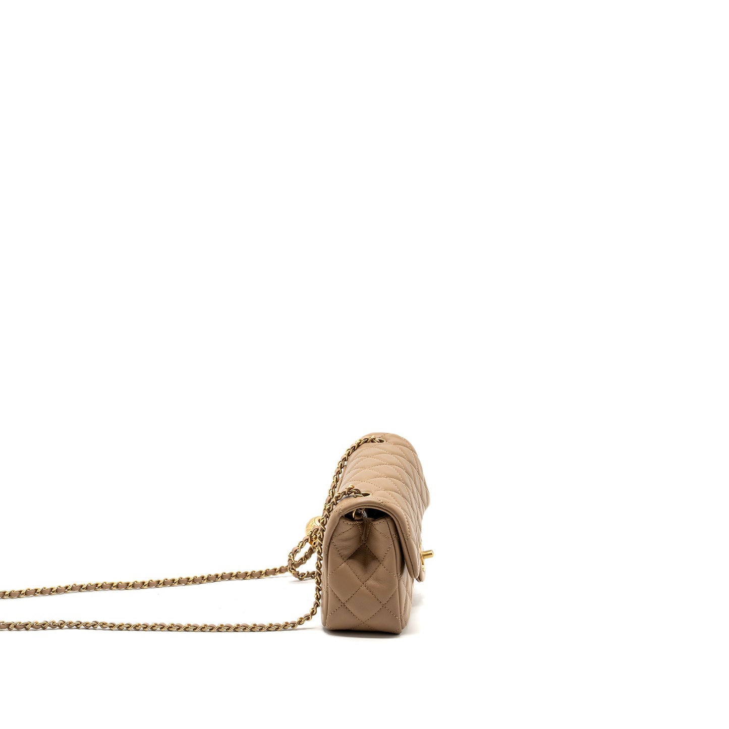 Chanel 22B pearl crush rectangular flap lambskin Beige Shoulder Bag Ghw Microchip
