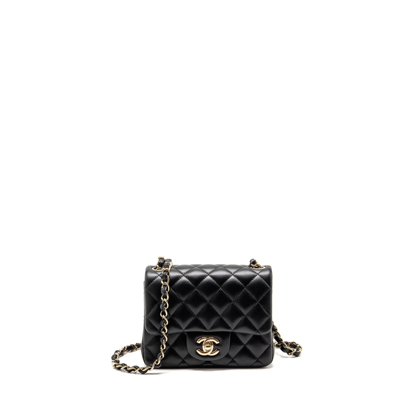 Chanel Square Flap Lambskin LGHW Microchip Black Shoulder Bag 11