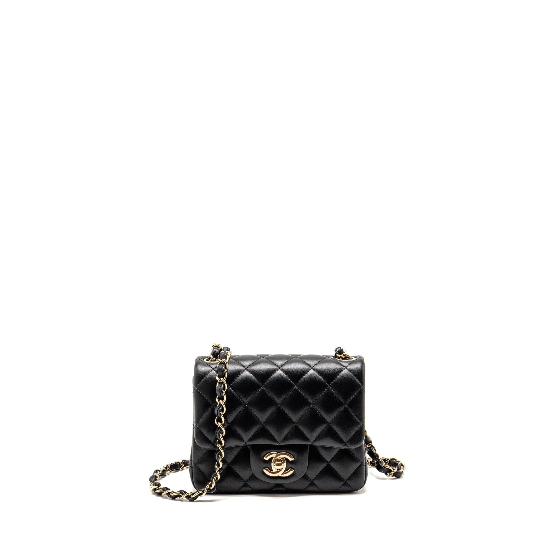 Chanel Square Flap Lambskin LGHW Microchip Black Shoulder Bag 11