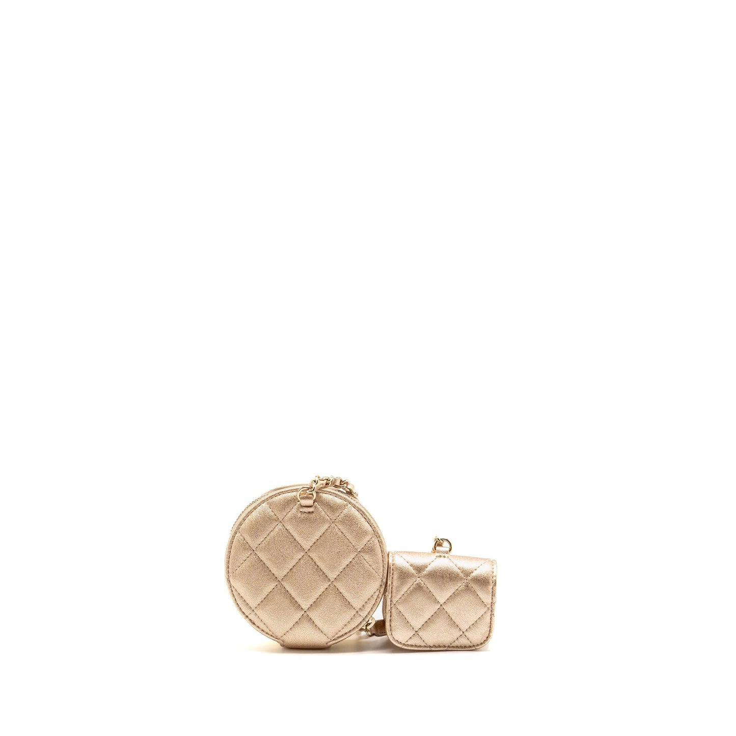 Chanel Round Clip On Purse Duo Charm Gold Key Chain