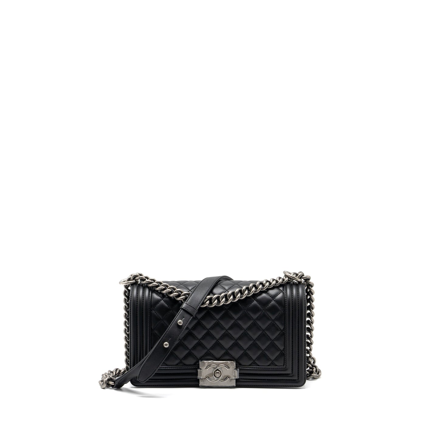 Chanel Boy Calfskin Ruthenium Hardware Black Handbag Ruthenium Hardware
