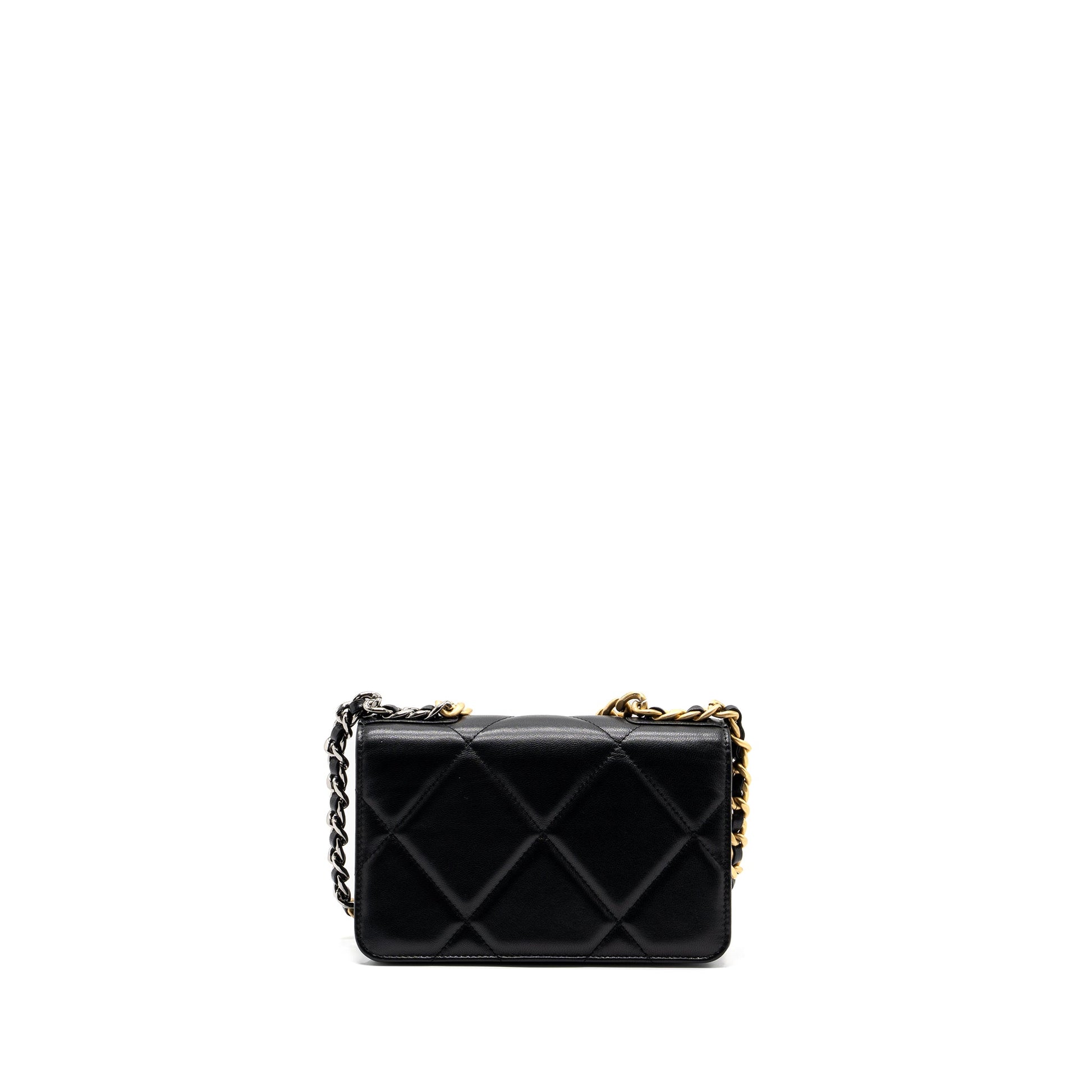 Chanel 19 on lambskin hardware Multicolor Black Wallet Case