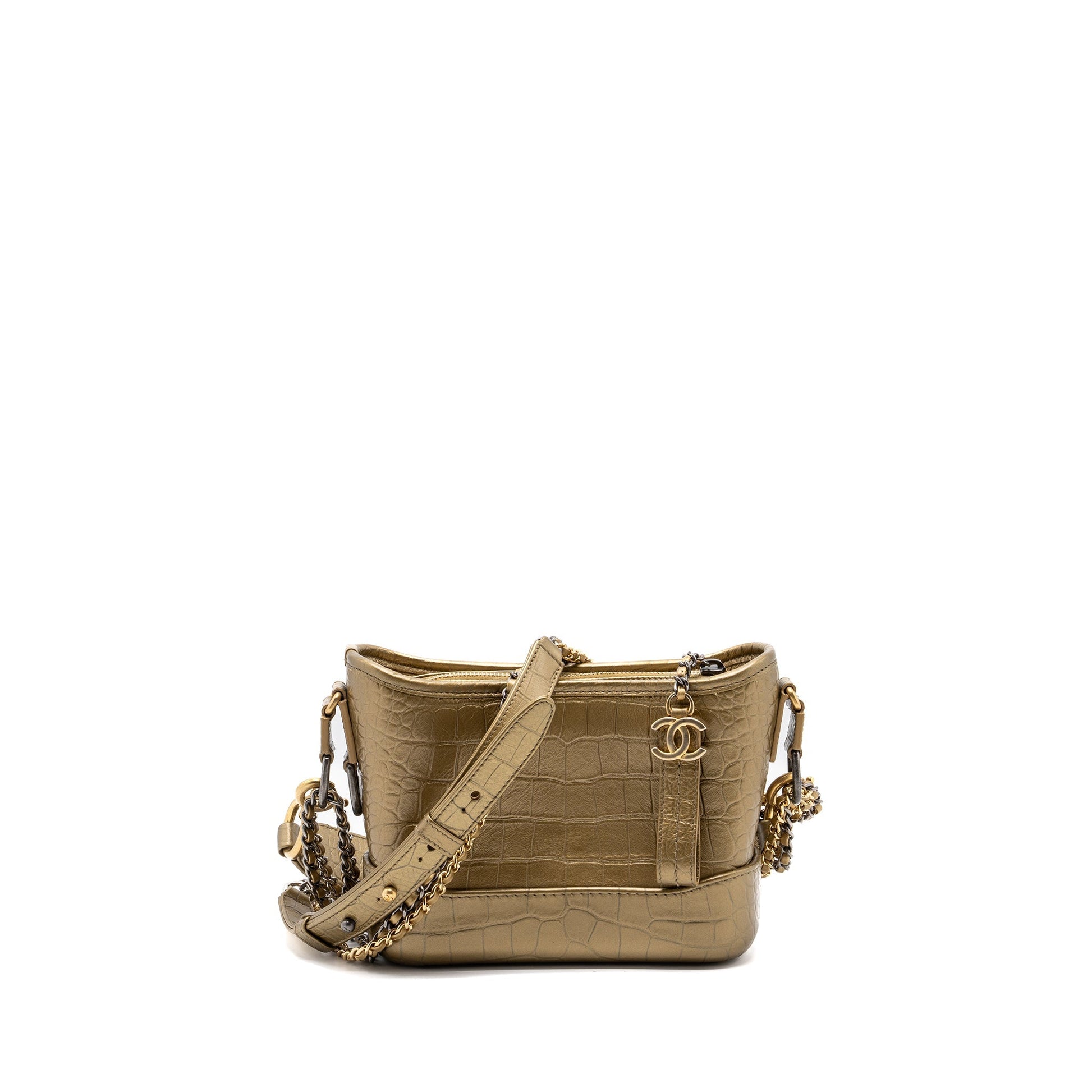 Chanel Gabrielle hobo Top Handle Croc-embossed Calfskin Multicolour Gold Small Shoulder Bag