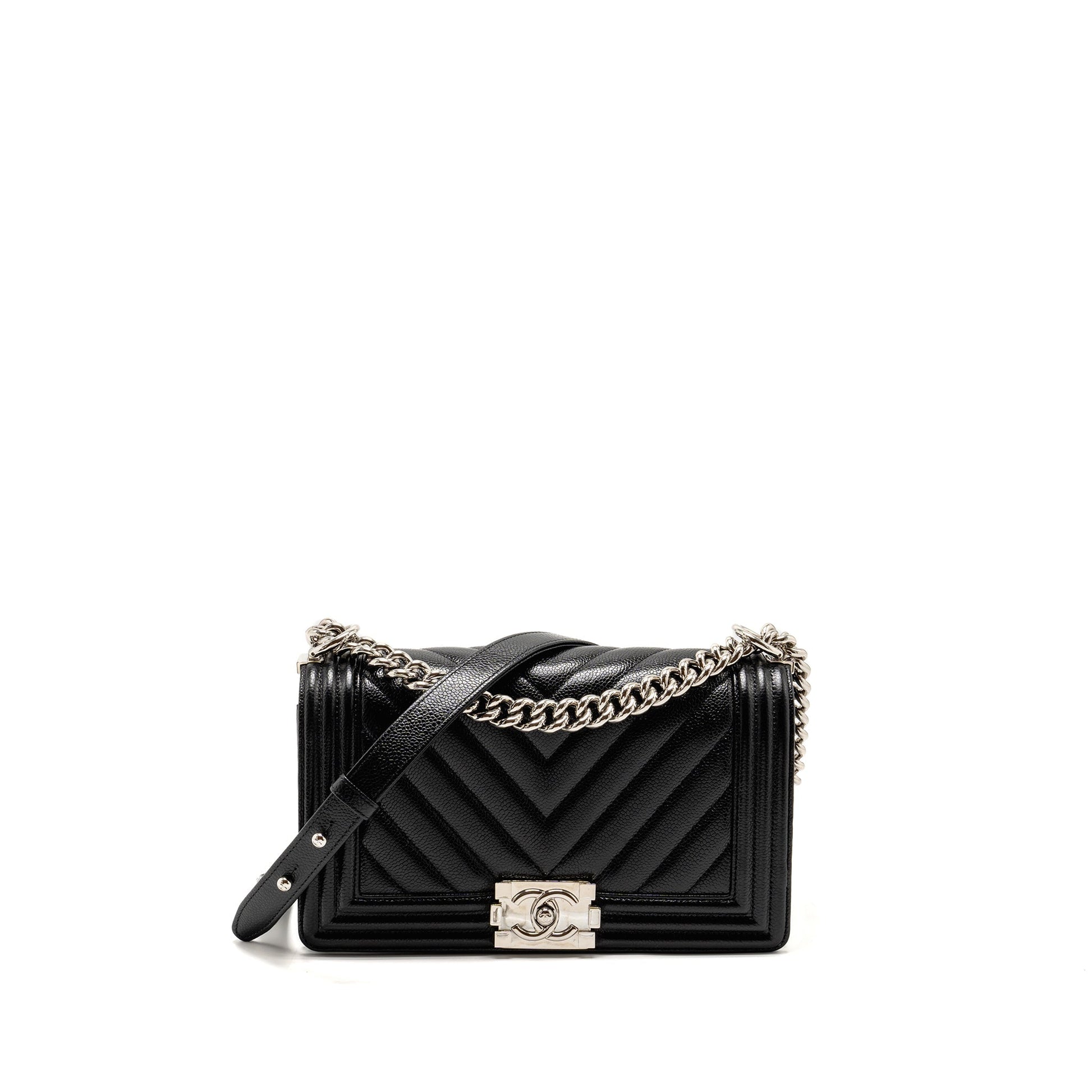 Chanel Chevron Boy caviar SHW Black Handbag