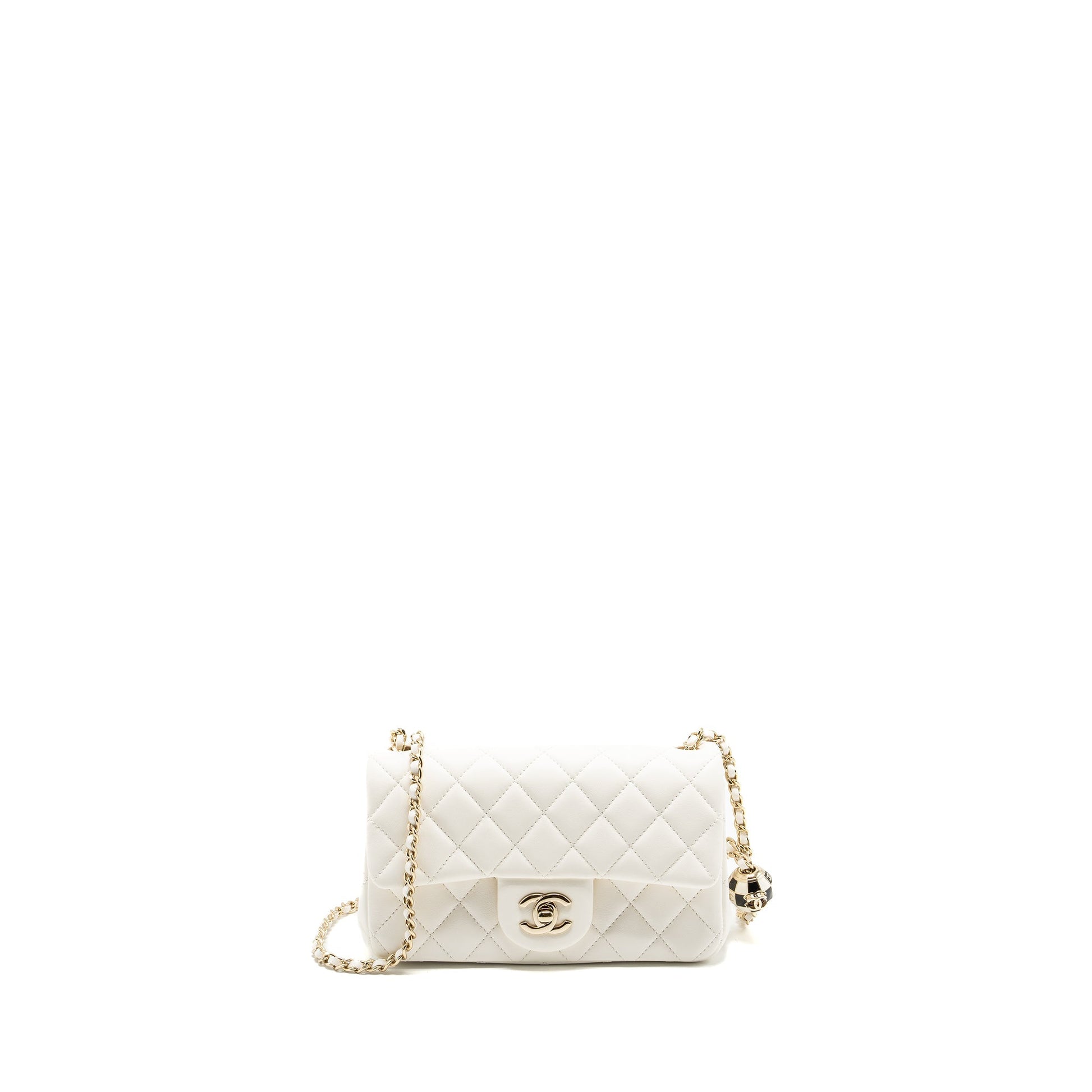 Chanel 23C pearl crush rectangular flap lambskin White Shoulder Bag Lghw Microchip