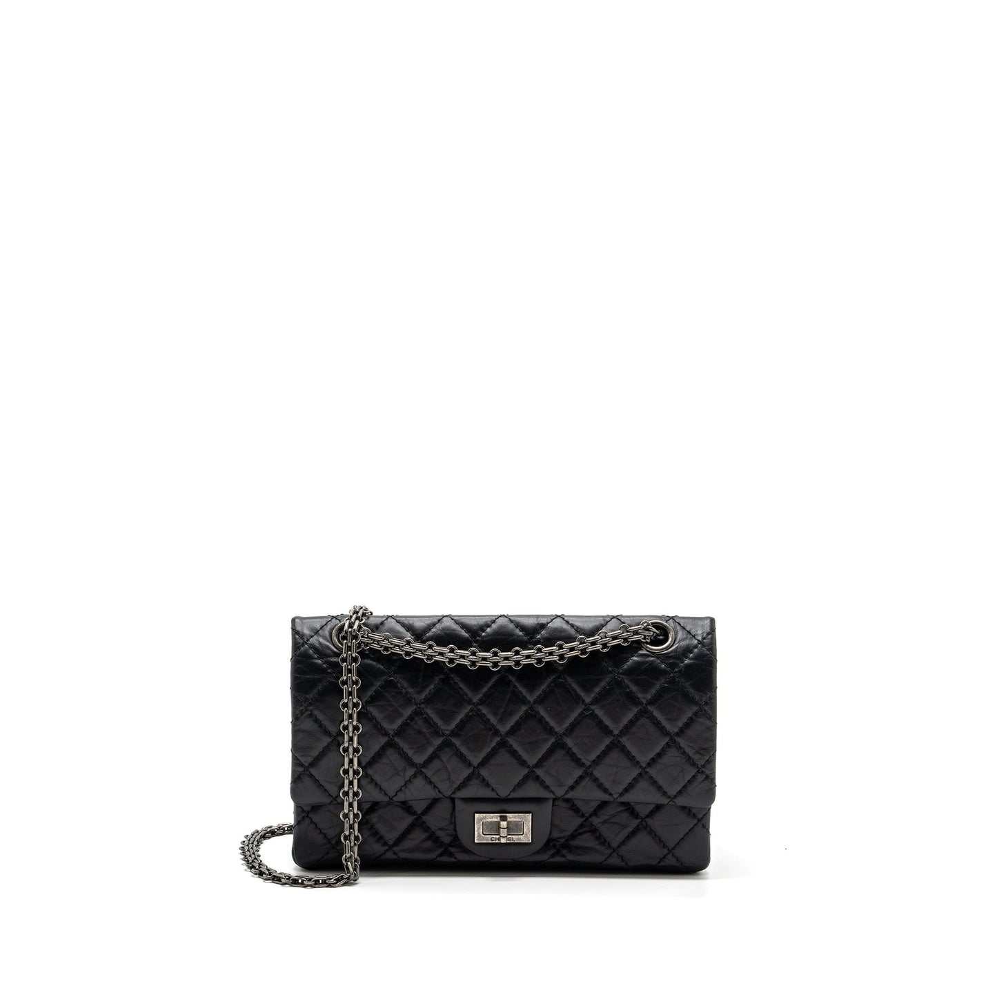 Chanel 2.55 reissue flap aged calfskin ruthenium Black Small Shoulder Bag Ruthenium Hardware