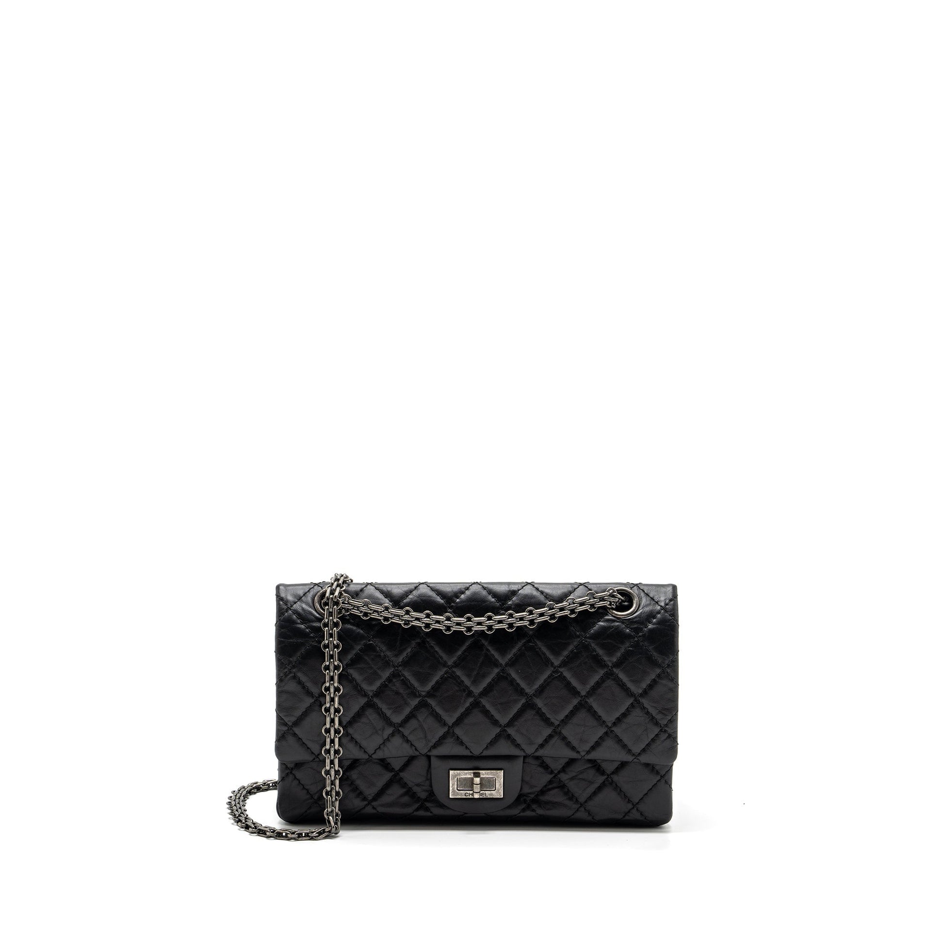 Chanel 2.55 reissue flap aged calfskin ruthenium Black Small Shoulder Bag Ruthenium Hardware