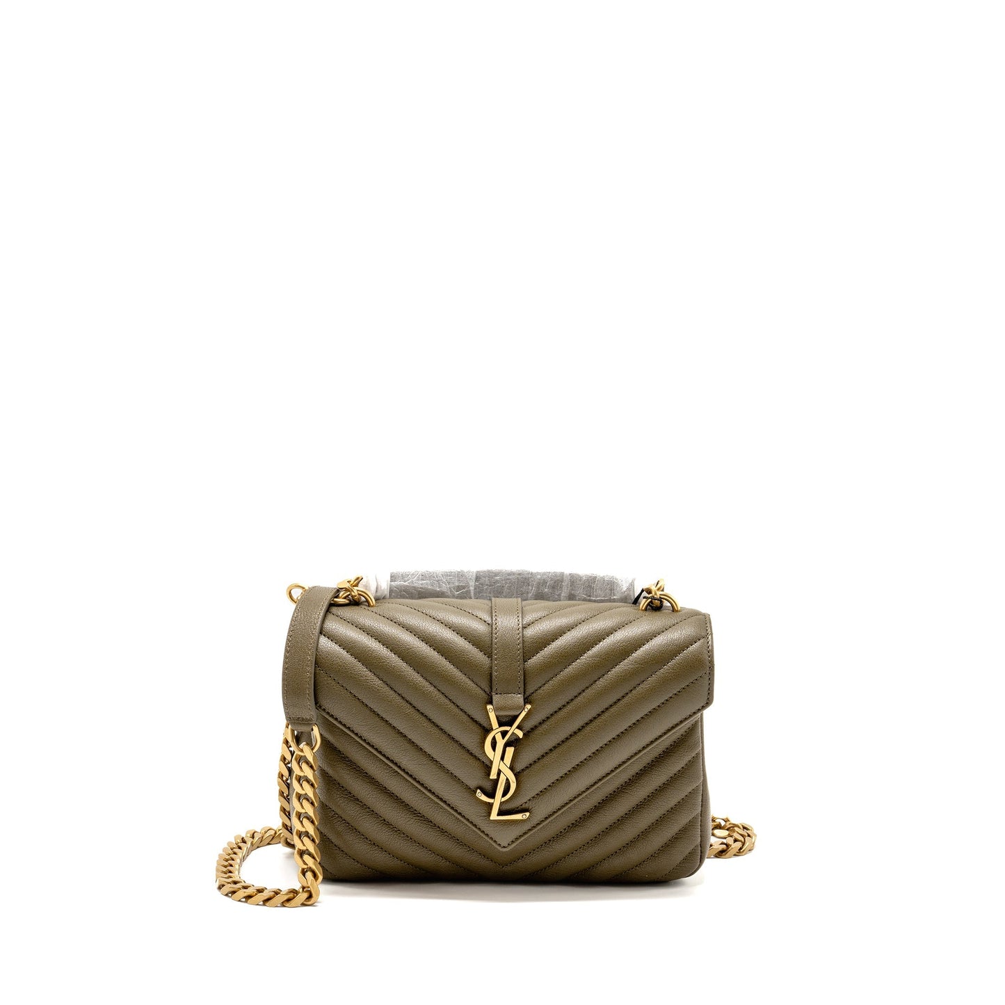 YSL Saint Laurent College Purse Lambskin Anemone Travel Bag Quilted Green