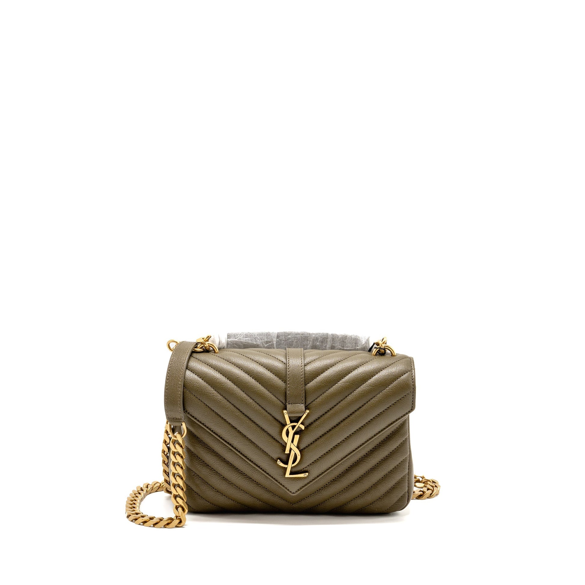 YSL Saint Laurent College Purse Lambskin Anemone Travel Bag Quilted Green