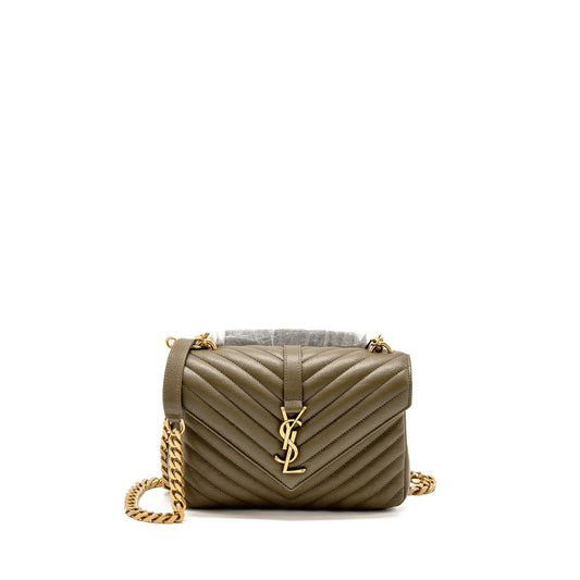 YSL Saint Laurent College Purse Lambskin Anemone Travel Bag Quilted Green