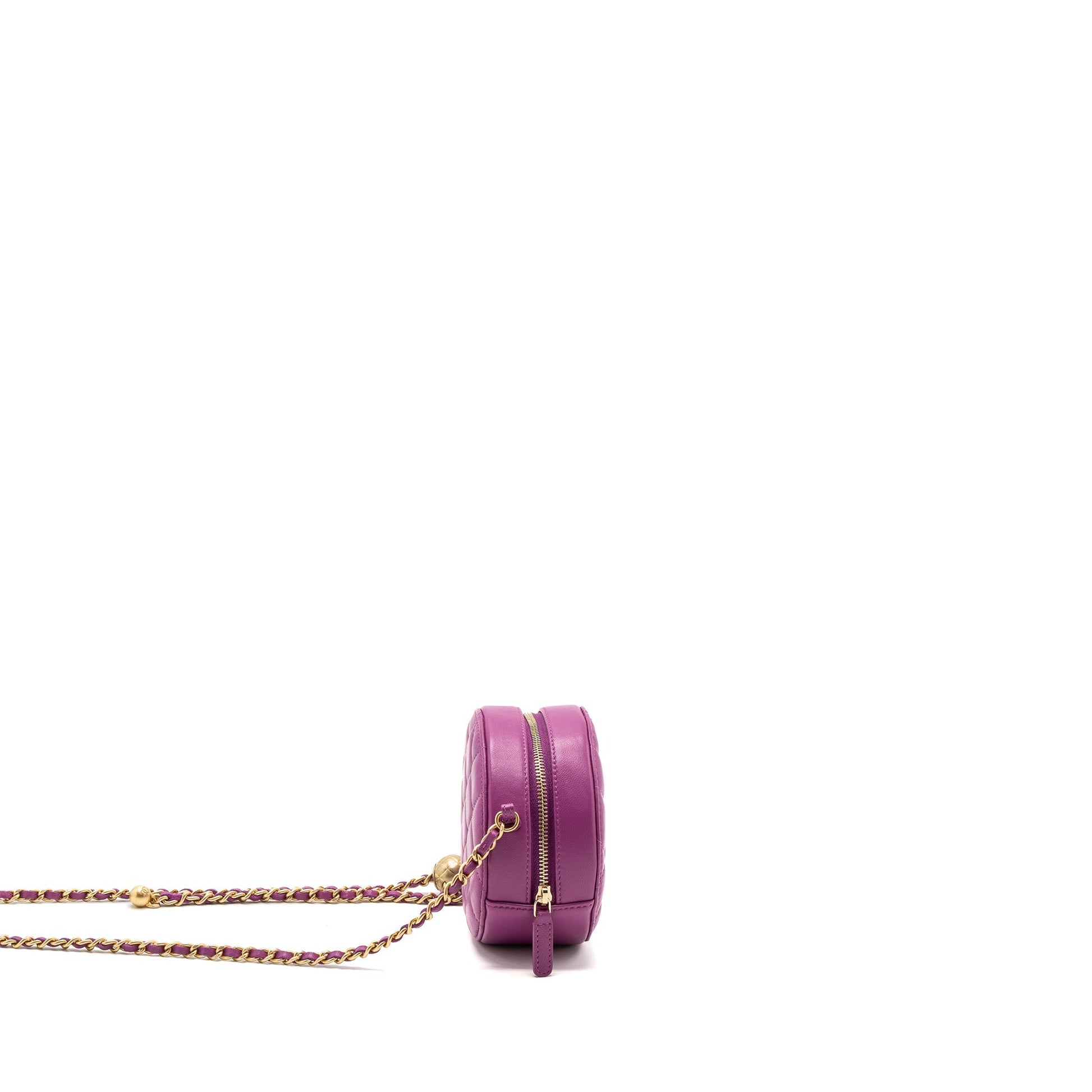 Chanel pearl crush round Lambskin purple GHW Clutch Bag