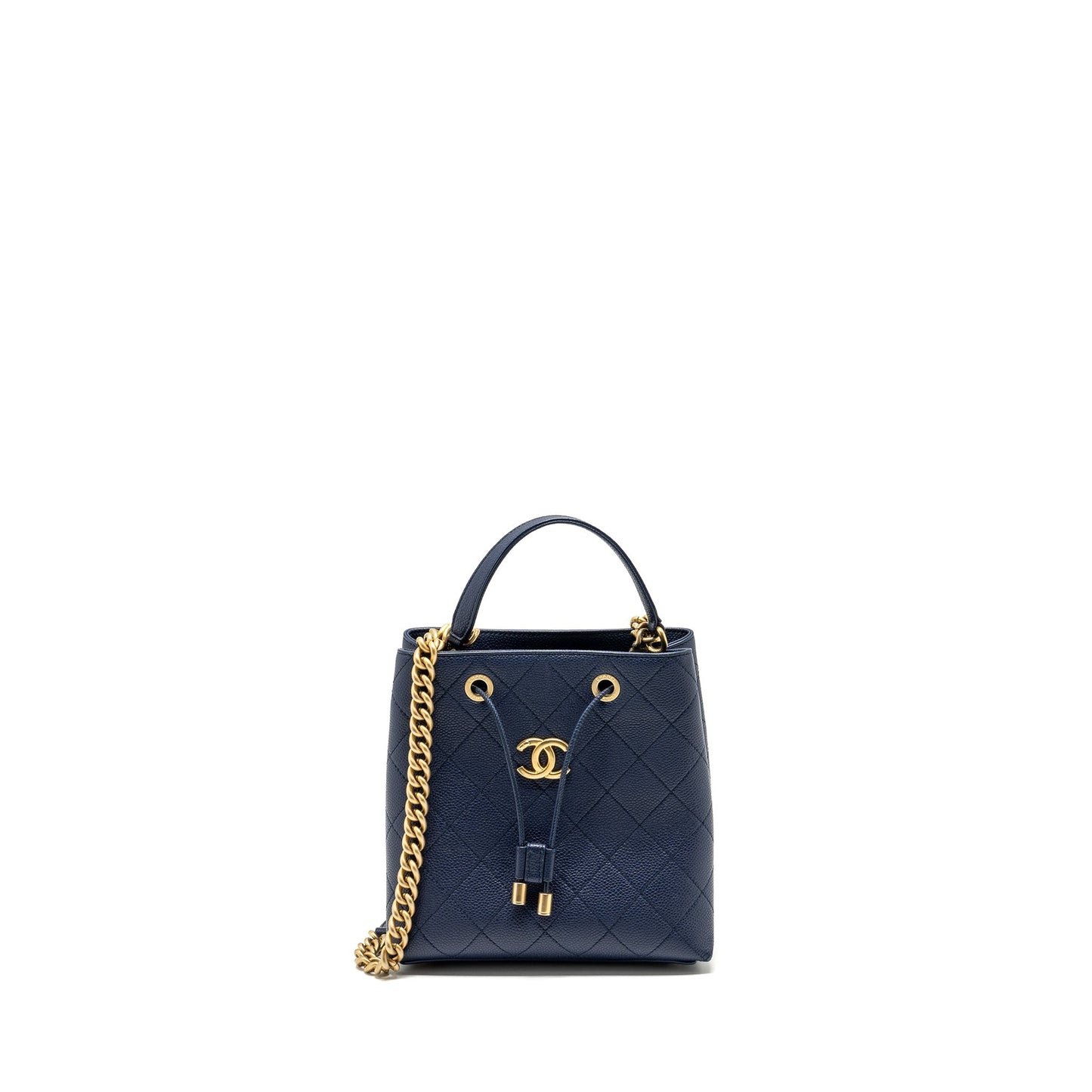 Chanel Top Handle Drawstring Bucket Caviar Navy Jewelry Ghw 1