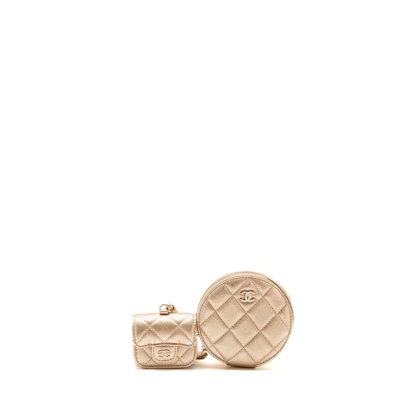 Chanel Round Clip On Purse Duo Charm Gold Key Chain