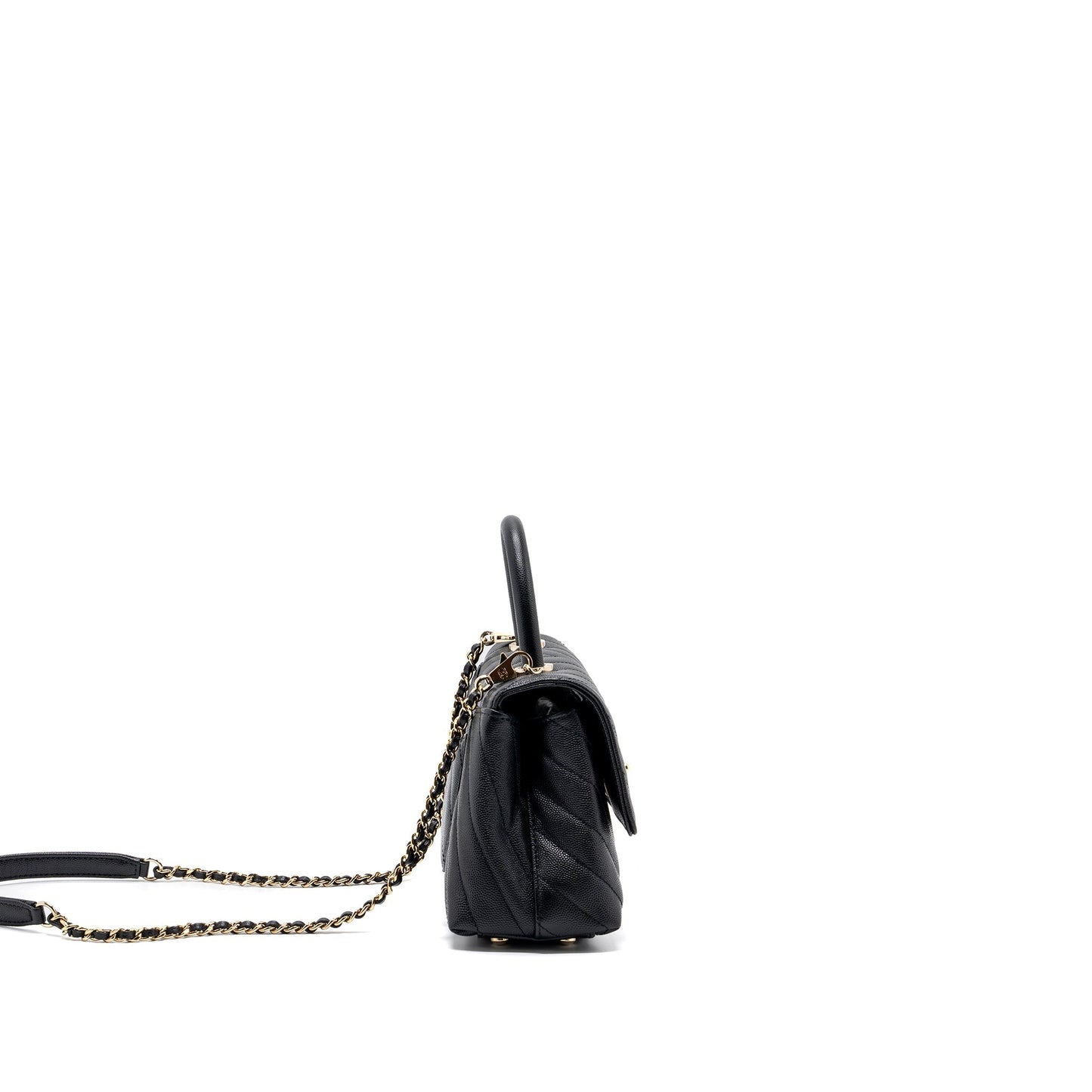 Chanel Coco Handle Chevron Caviar LGHW Black Small Handbag