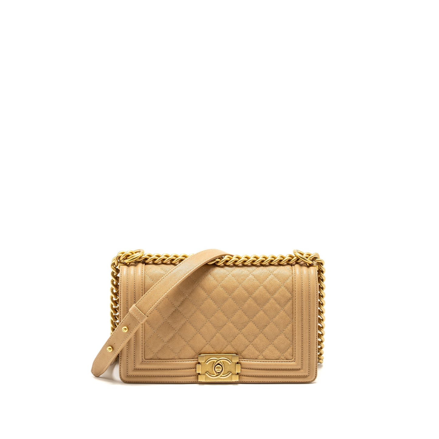 Chanel Boy Caviar GHW Beige Handbag