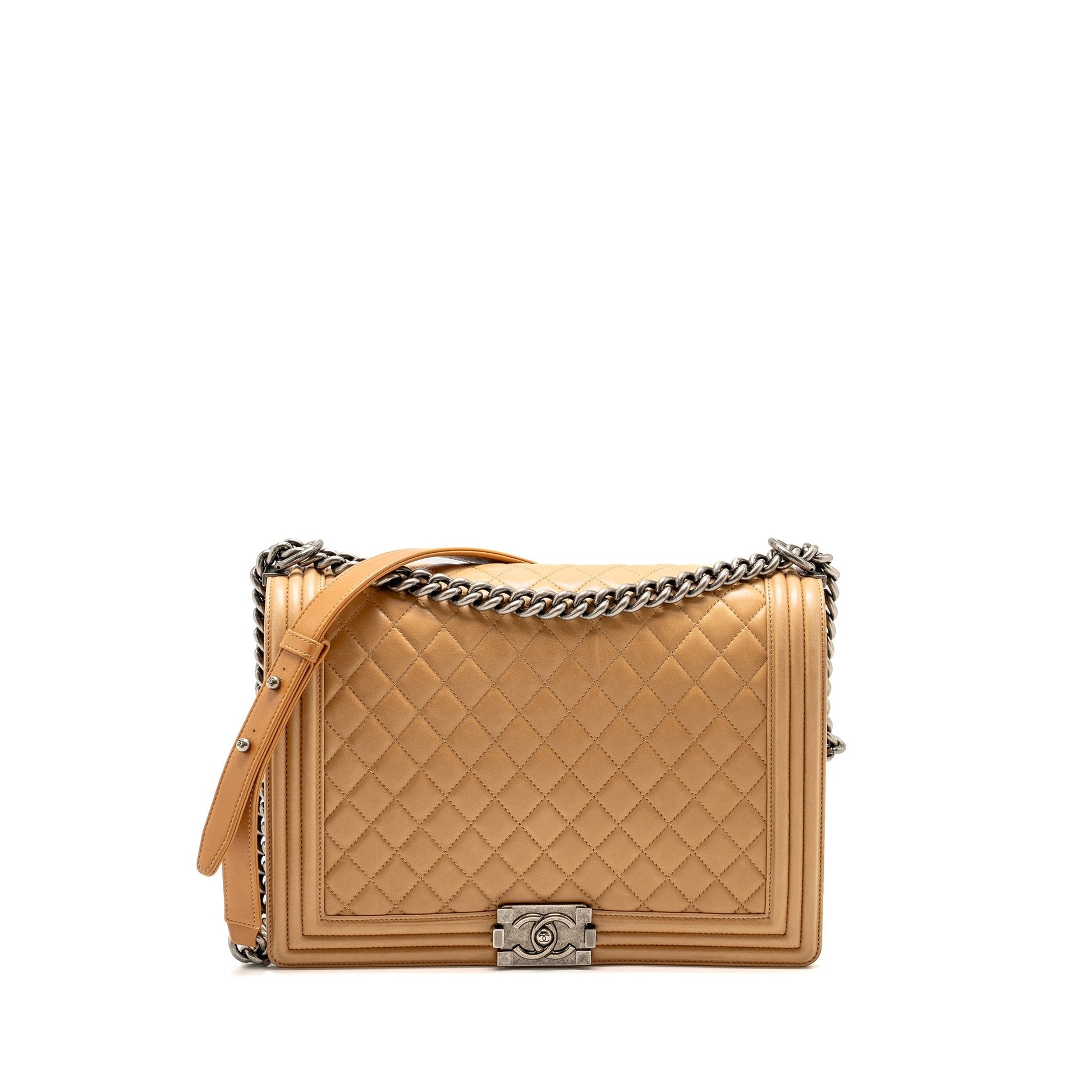 Chanel Boy Lambskin Ruthenium Hardware Beige Handbag