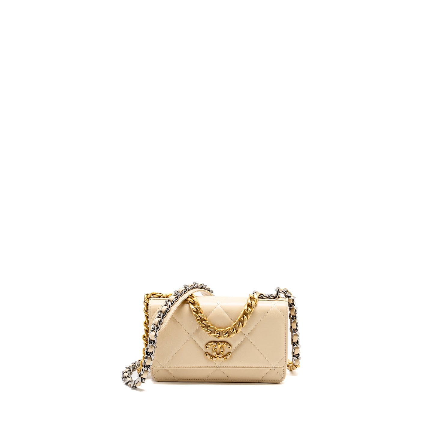 Chanel 19 on Lambskin Light Hardware Multicolour Beige Wallet Case