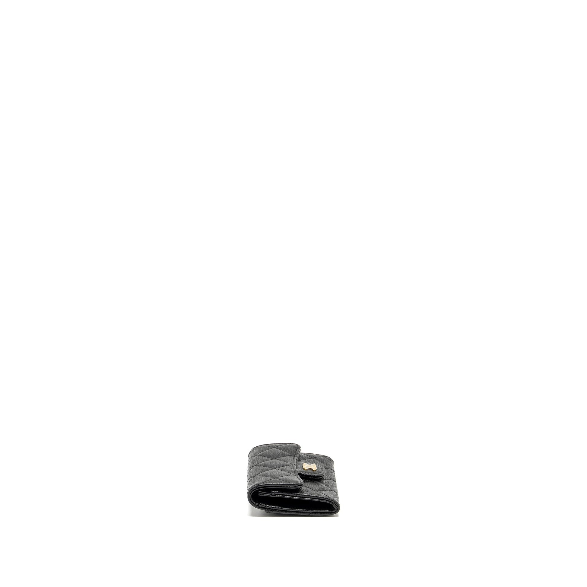Chanel Classic Flap Card Holder CAVIAR GHW Black Wallet Case Microchip 14