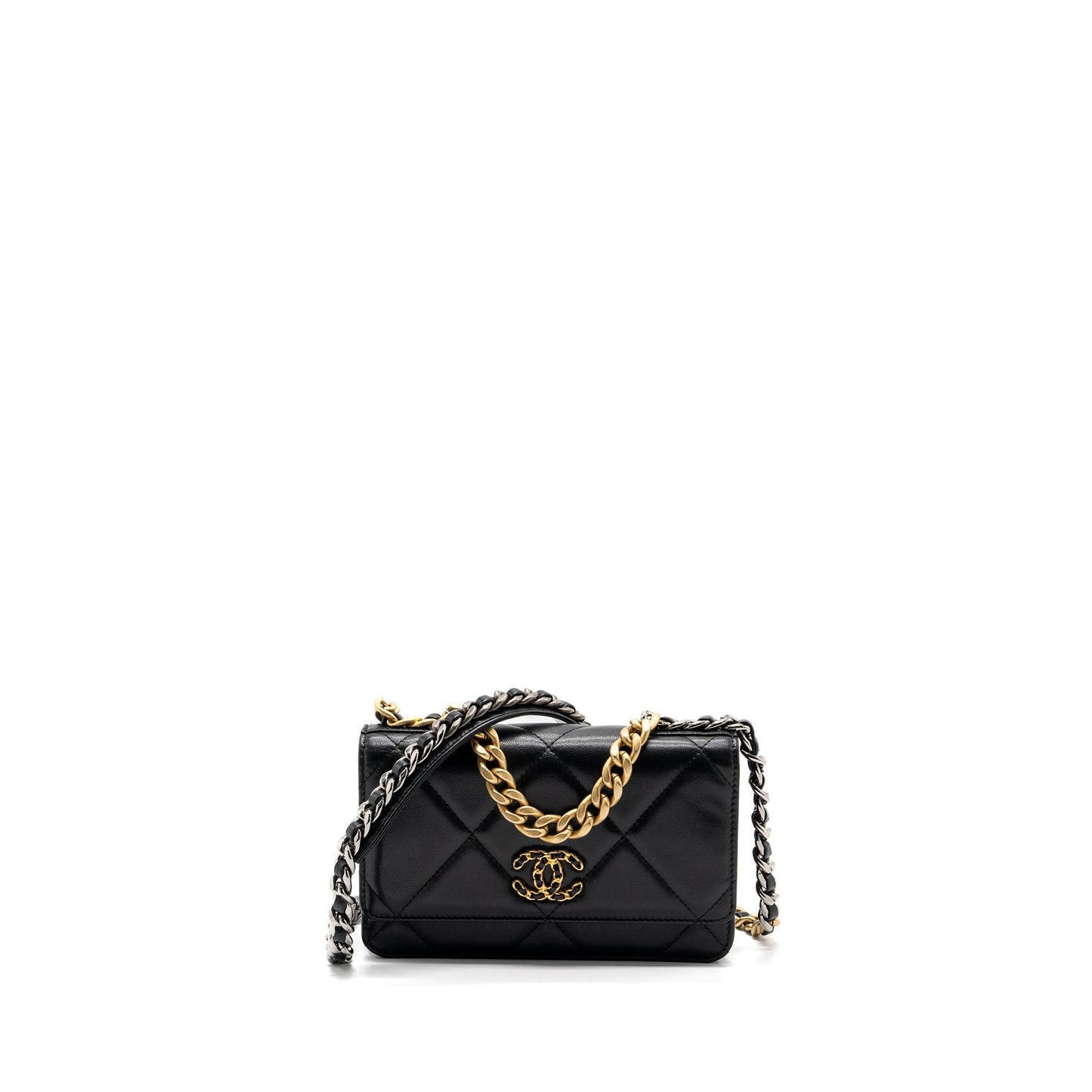 Chanel 19 on lambskin hardware Multicolor Black Wallet Case