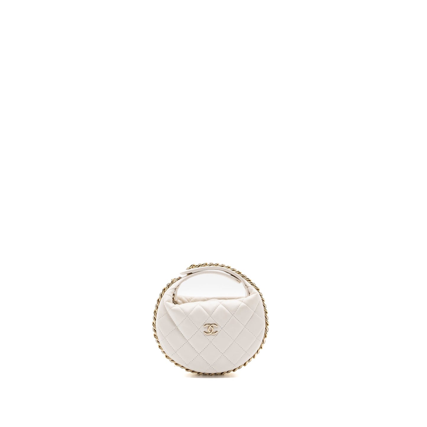 Chanel 23C Round Lambskin LGHW microchip White Clutch Bag Microchip 1