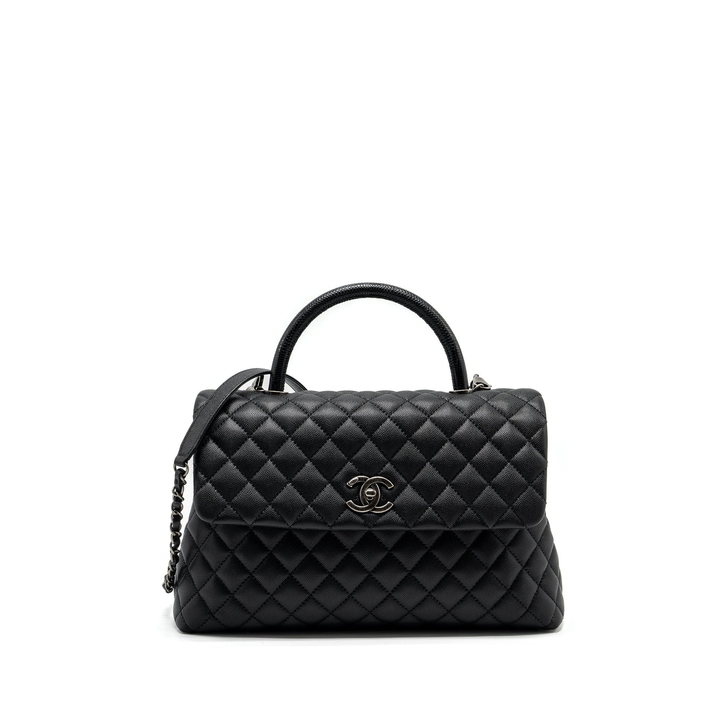 Chanel Coco Handle Caviar Ruthenium Hardware Black Handbag
