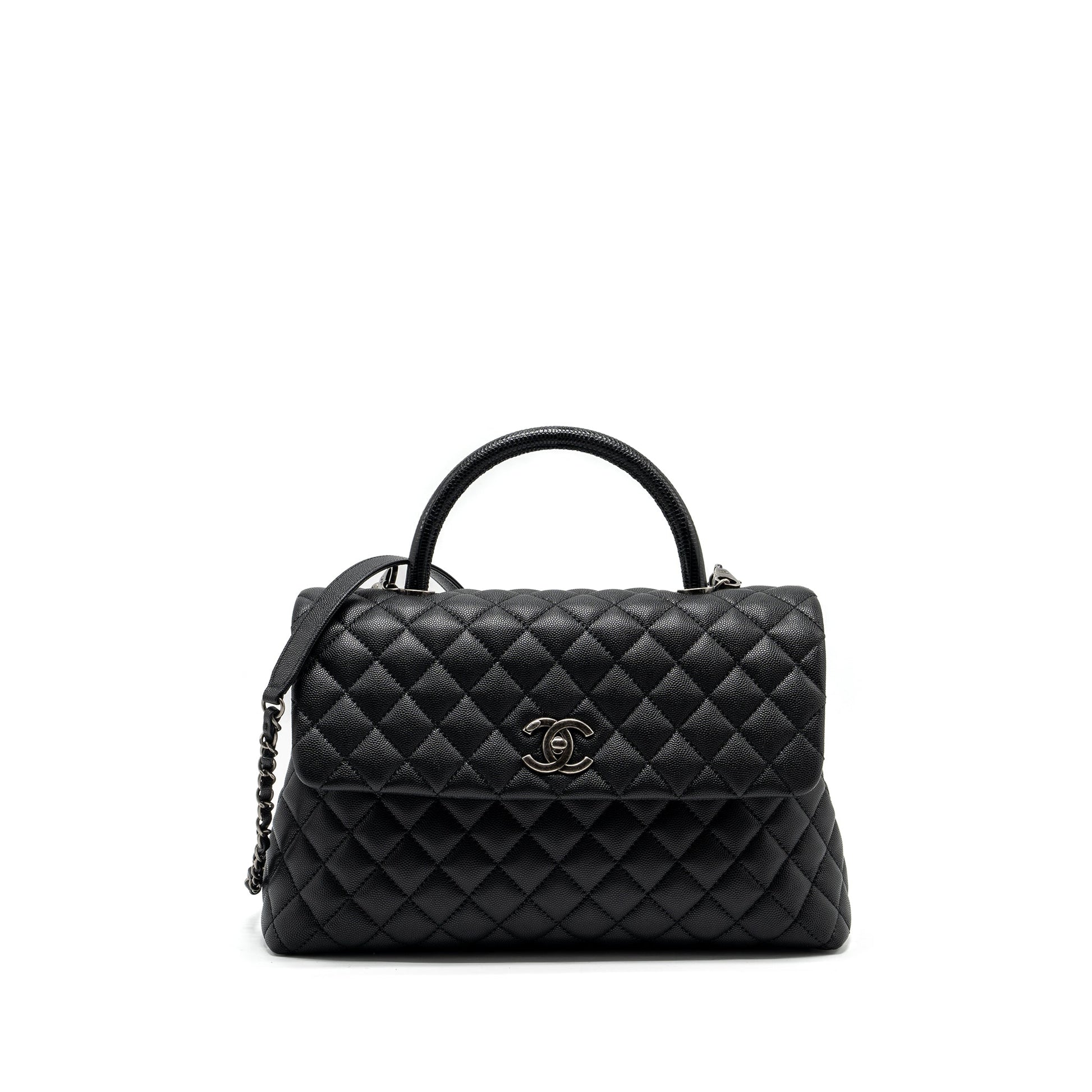 Chanel Coco Handle Caviar Ruthenium Hardware Black Handbag