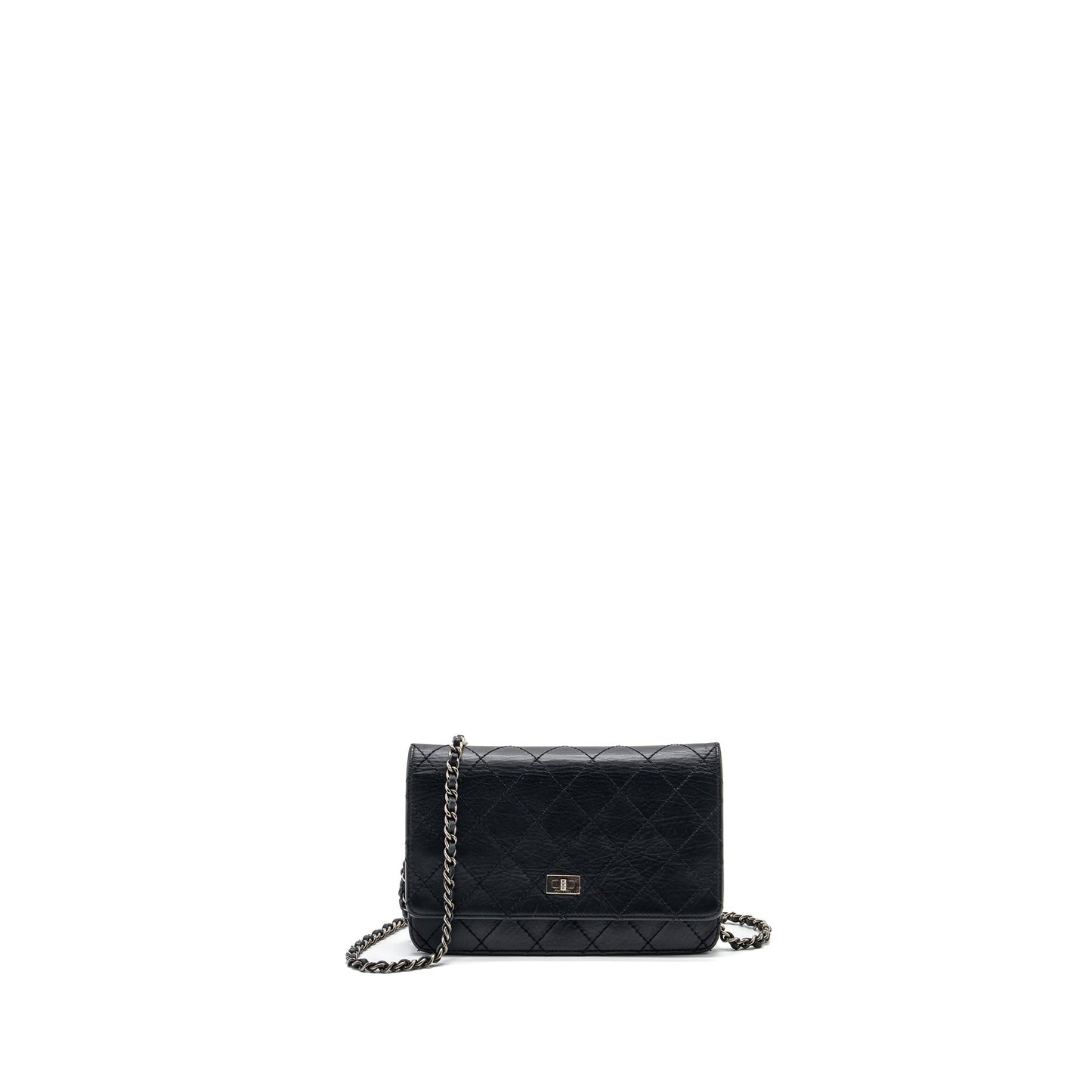 Chanel 2.55 On Aged Calfskin Ruthenium SHW Black Wallet Case