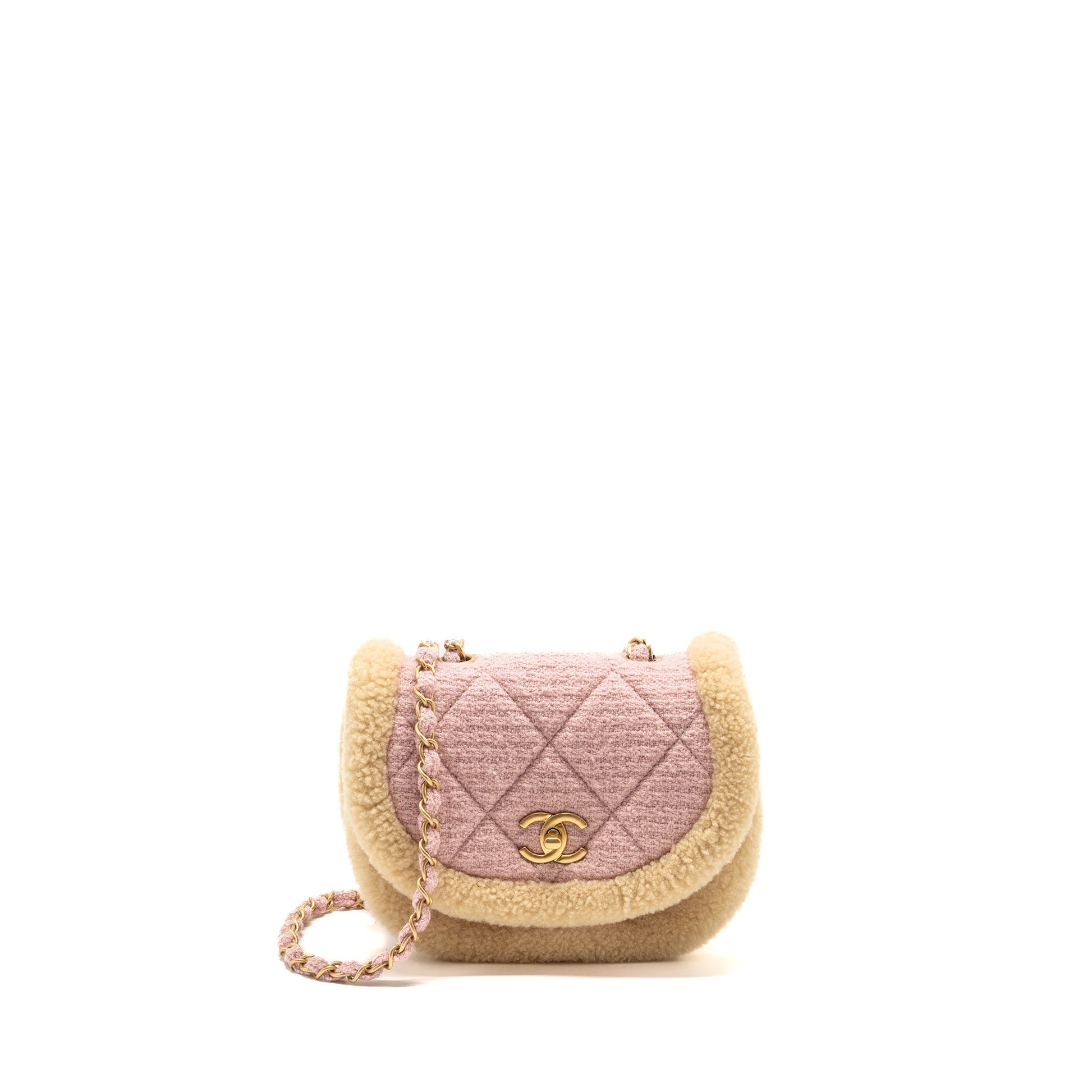 Chanel 22K Cozy Coco Round Flap Tweed Pink Shoulder Bag