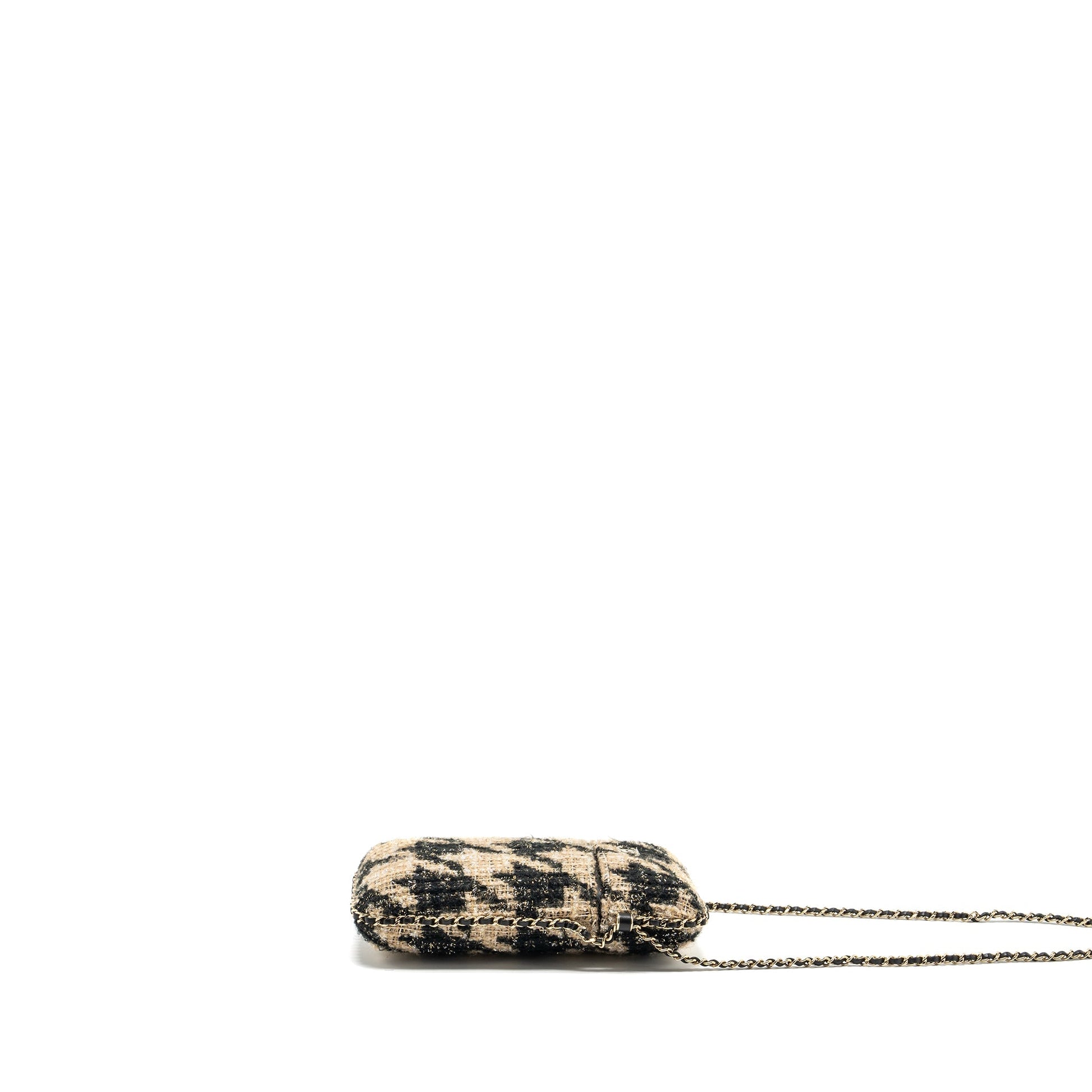 Chanel Vertical Phone Tweed LGHW Black Beige Handbag