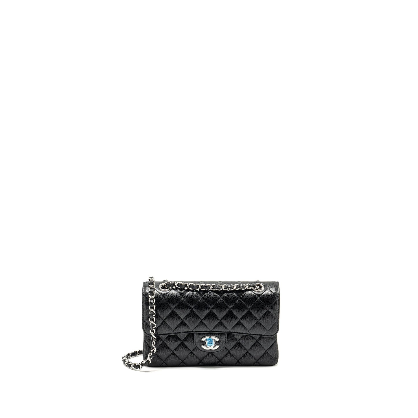 Chanel Classic Double Flap Caviar SHW Microchip Black Small Shoulder Bag 6