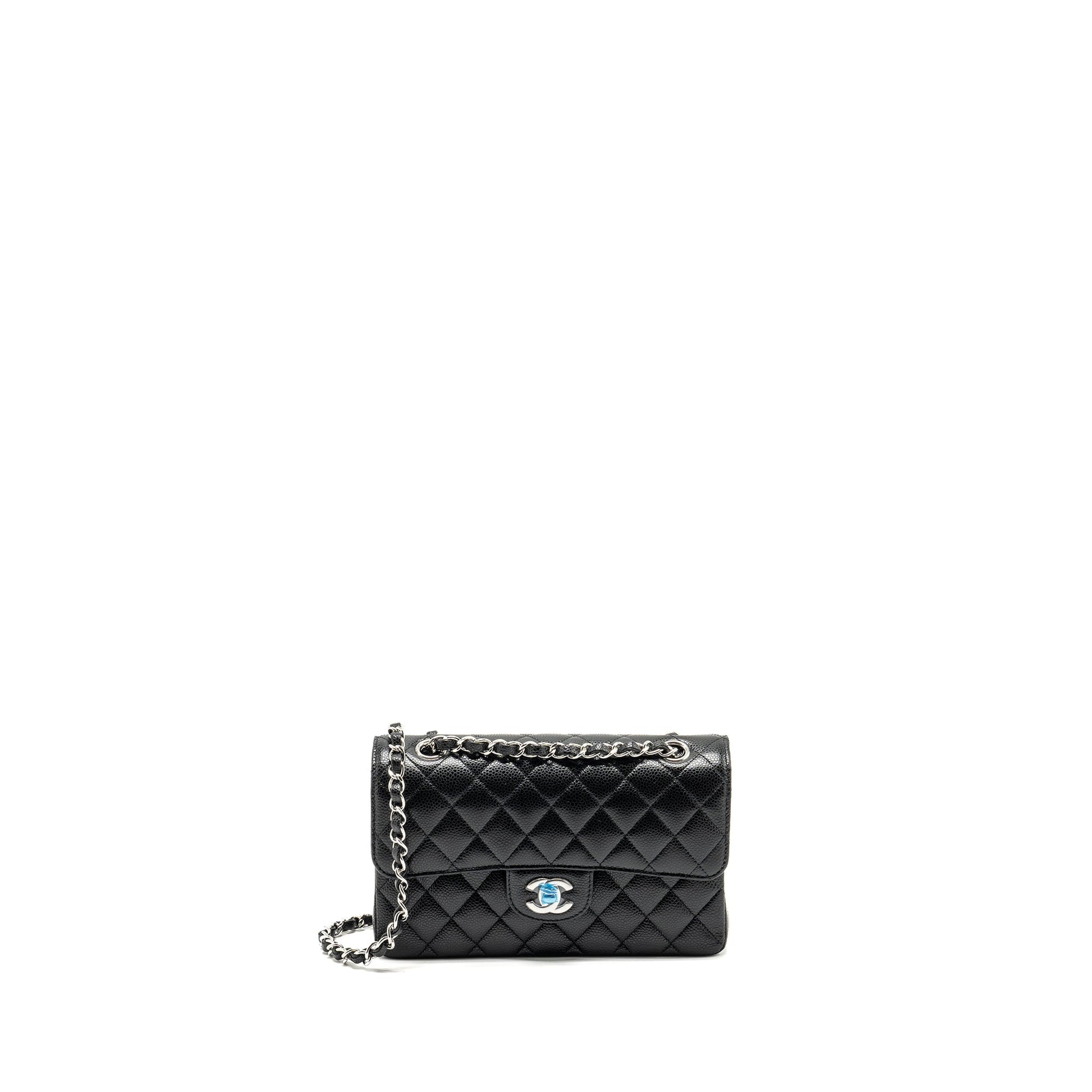 Chanel Classic Double Flap Caviar SHW Microchip Black Small Shoulder Bag 6
