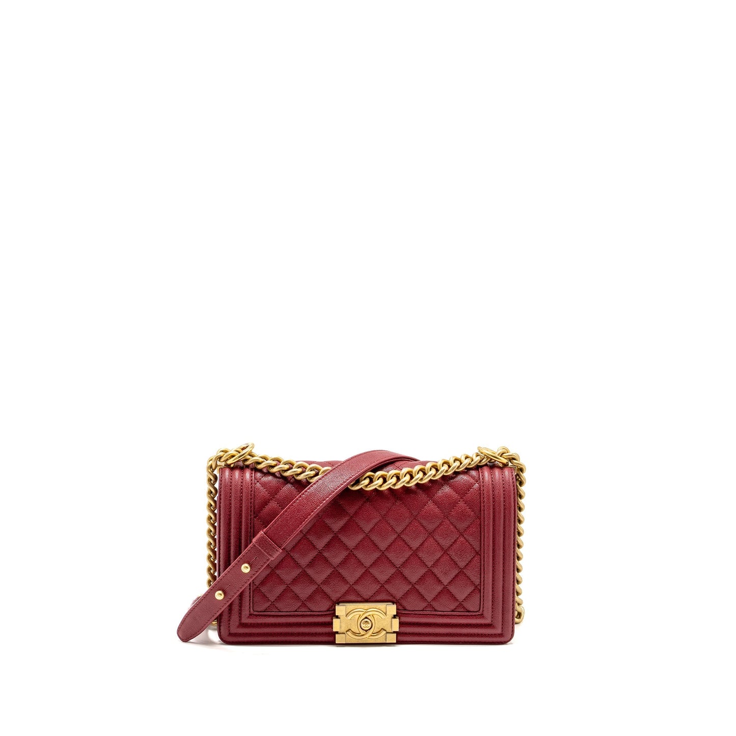 Chanel Boy Caviar GHW Red Handbag
