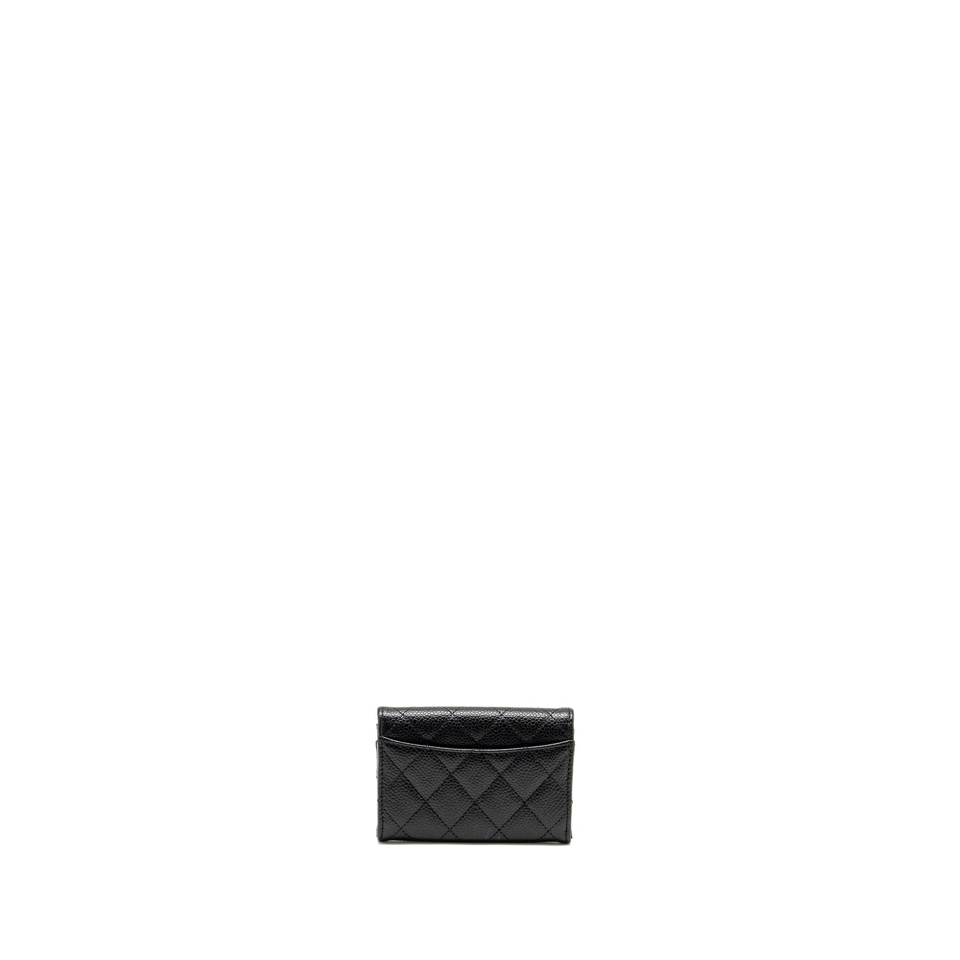 Chanel Classic Flap Card Holder CAVIAR GHW Black Wallet Case Microchip 14
