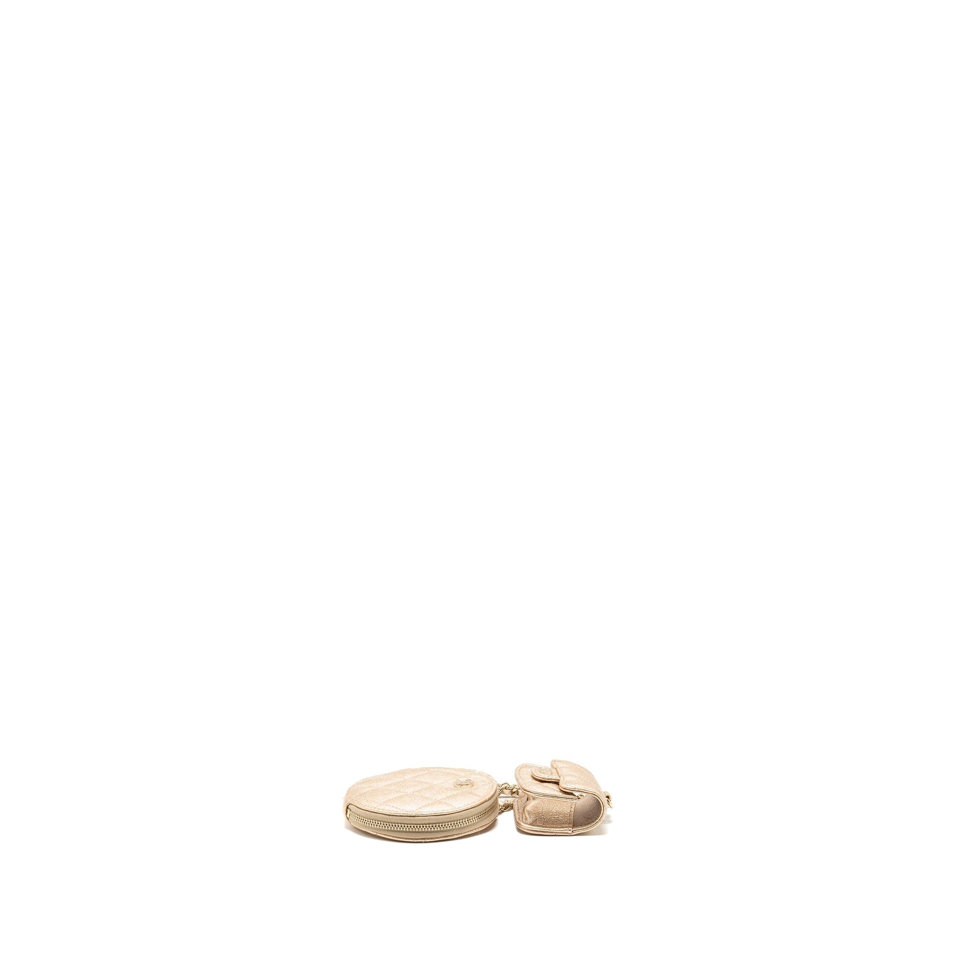 Chanel ROUND Clip on Purse DUO Charm Gold Key Chain Quilted Lambskin