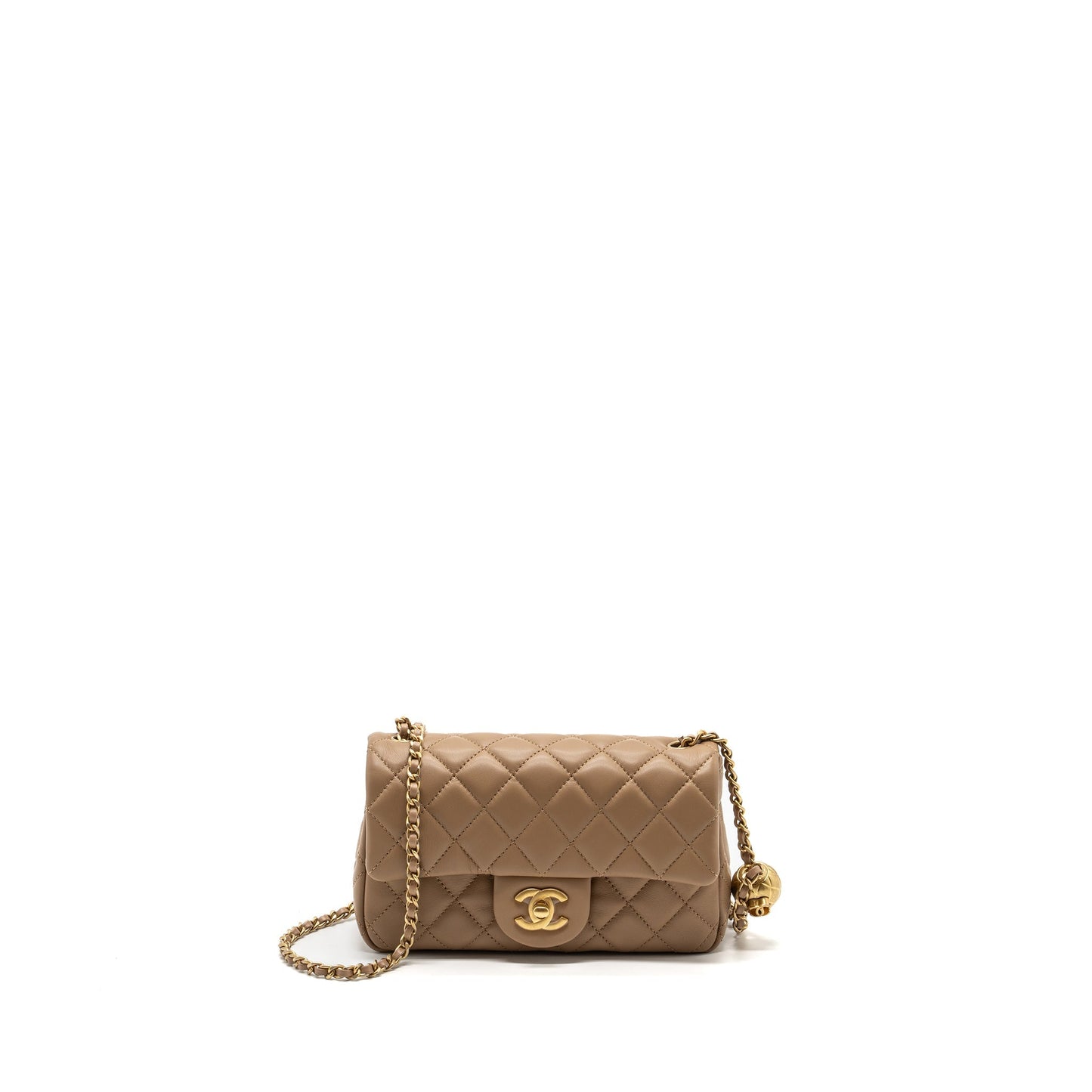 Chanel 22B pearl crush rectangular flap lambskin Beige Shoulder Bag Ghw Microchip