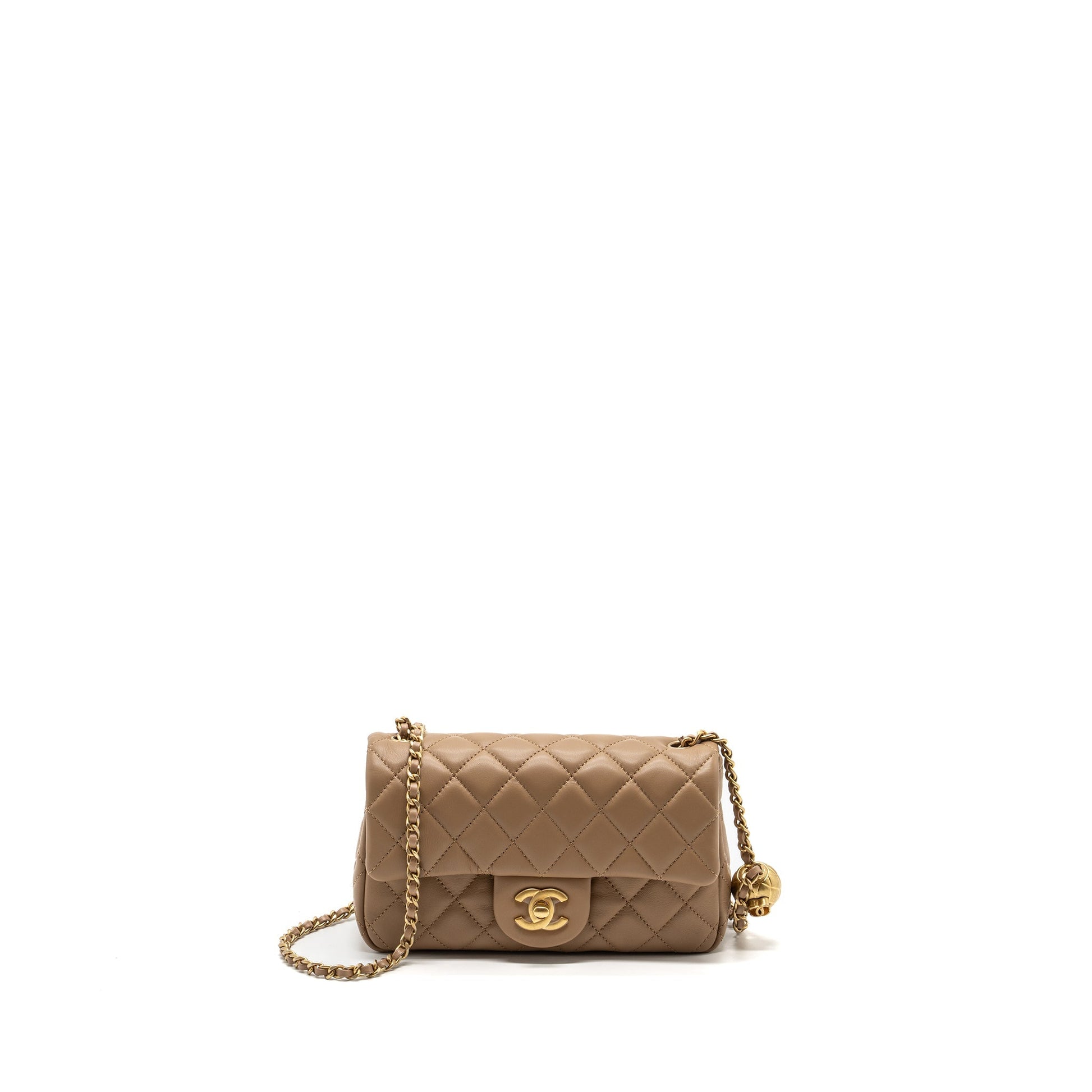 Chanel 22B pearl crush rectangular flap lambskin Beige Shoulder Bag Ghw Microchip