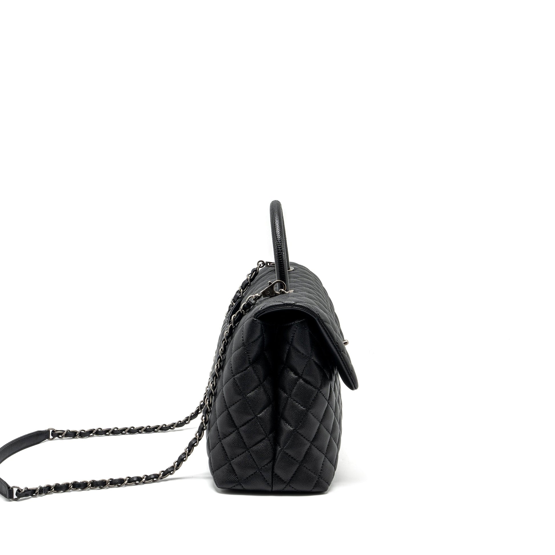 Chanel Coco Handle Caviar Ruthenium Hardware Black Handbag