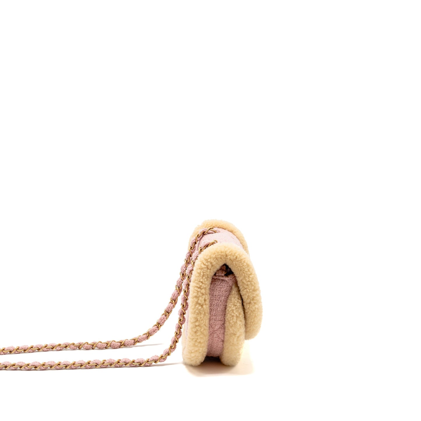 Chanel 22K Cozy Coco Round Flap Tweed Pink Shoulder Bag