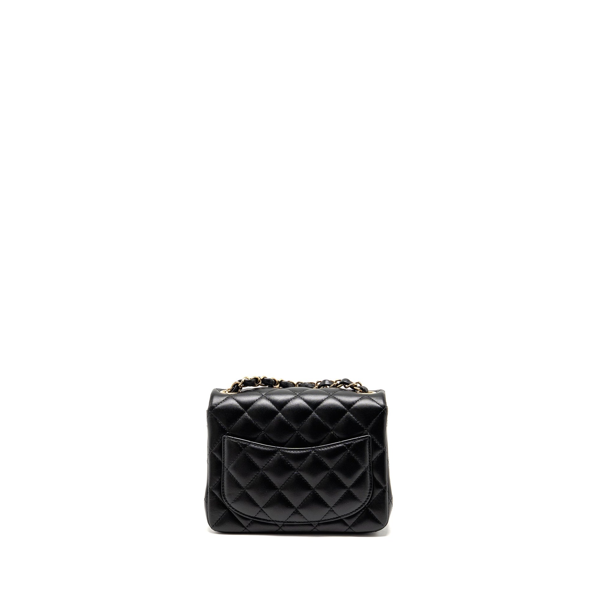 Chanel Square Flap Lambskin LGHW Microchip Black Shoulder Bag 11