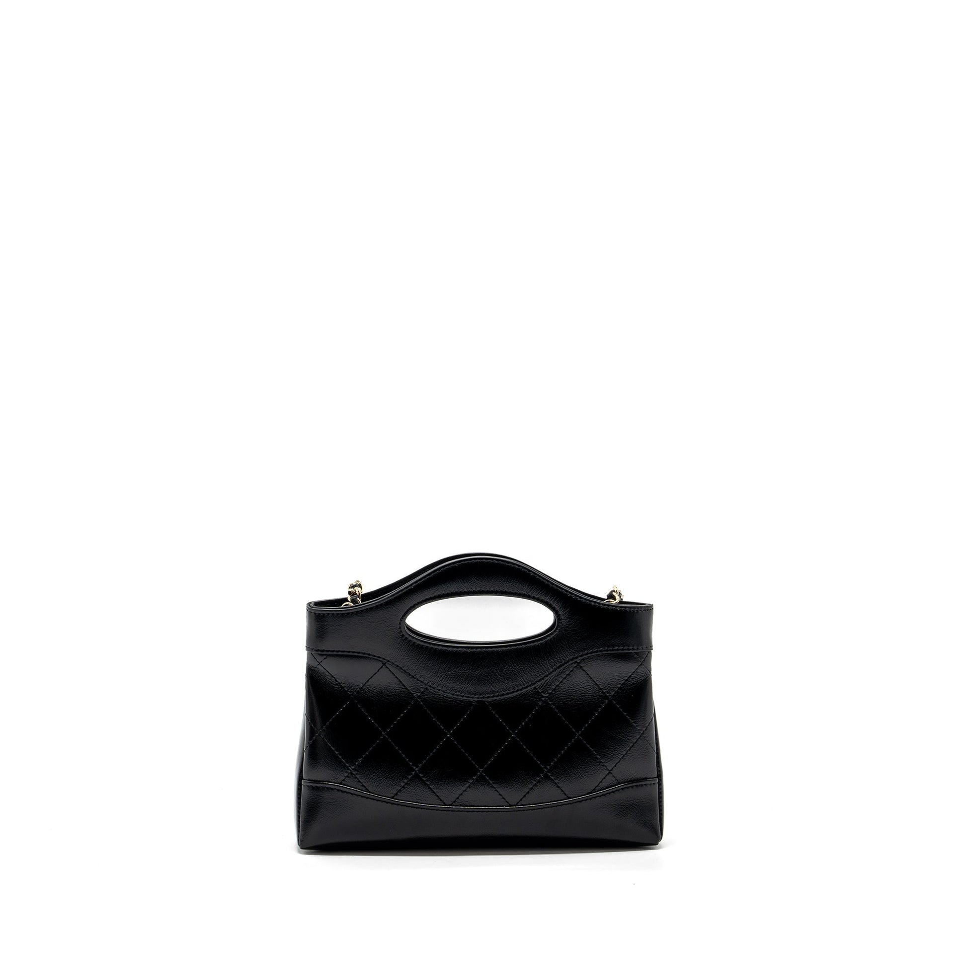 Chanel 24C 31 shiny calfskin LGHW microchip Black Clutch Bag Black Lghw